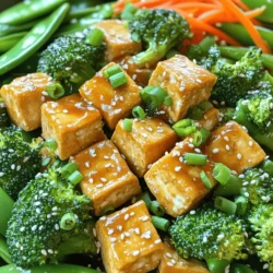 - 1 block firm tofu, thoroughly drained and pressed - 2 tablespoons cornstarch - 2 tablespoons vegetable oil (divided) - 1 cup fresh broccoli florets - 1 bell pepper, thinly sliced - 1 medium carrot, julienned - 1 cup snap peas, trimmed - 3 cloves garlic, finely minced - 1-inch piece of ginger, peeled and grated - 3 tablespoons soy sauce (or tamari for gluten-free) - 1 tablespoon sesame oil - 1 tablespoon honey or maple syrup (for vegan option) - 1 teaspoon sesame seeds (for garnish) - Chopped green onions (for garnish) When making crispy tofu stir fry, fresh ingredients make all the difference. I always start with firm tofu. This type holds its shape well. Pressing the tofu is key to removing excess water. It helps achieve that perfect crispy texture. Next, I grab cornstarch. Coating the tofu in cornstarch makes it crispy when fried. I divide my vegetable oil into two tablespoons. I add one tablespoon for frying the tofu and one for the veggies. For vegetables, I love using fresh broccoli florets, colorful bell peppers, crunchy carrots, and sweet snap peas. These add both color and texture to my dish. Now, let’s talk flavor enhancers. Garlic and ginger are my go-to aromatics. They bring a wonderful depth to the stir fry. Soy sauce or tamari adds umami flavor, while sesame oil gives a nutty finish. If you want to sweeten the dish, you can add honey or maple syrup. This step is optional but recommended. I sprinkle some sesame seeds and chopped green onions on top for garnish. These add a nice touch. For the full recipe, check out the detailed instructions to make your crispy tofu stir fry. - Step 1: Slice the tofu into uniform cubes. - This helps the tofu cook evenly and become crispy. Aim for 1-inch cubes. - Step 2: Toss with cornstarch for a crispy texture. - Place the tofu in a bowl. Sprinkle cornstarch over it. Toss gently until each piece is coated. - Step 3: Heat oil and fry tofu cubes. - In a pan, heat 1 tablespoon of vegetable oil over medium-high heat. Once hot, add the tofu cubes. - Step 4: Achieve a golden-brown color, then set aside. - Fry the tofu for 5-7 minutes. Flip occasionally until golden brown. Remove from the pan and keep warm. - Step 5: Add remaining oil and introduce vegetables. - In the same pan, add another tablespoon of oil. Add broccoli, bell pepper, carrot, and snap peas. - Step 6: Stir-fry until tender-crisp. - Cook the vegetables for 3-4 minutes. They should be bright and still slightly crunchy. - Step 7: Add garlic and ginger to the pan. - Stir in minced garlic and grated ginger. Cook for 1 minute until fragrant. - Step 8: Whisk sauce ingredients together and pour over the vegetables. - In a small bowl, mix soy sauce, sesame oil, and honey or maple syrup. Pour this sauce over the veggies. - Step 9: Mix in crispy tofu and heat through. - Gently fold the crispy tofu into the pan. Heat everything for about 2 minutes. Now you have a delicious crispy tofu stir fry! For more details, check the Full Recipe. To get your tofu nice and crispy, start with firm tofu. This type holds its shape well. Make sure to drain it thoroughly. Pressing the tofu helps remove excess moisture. Moisture can prevent crispiness. After pressing, cut the tofu into 1-inch cubes. Toss the cubes in cornstarch. This coating will create a crispy outer layer when fried. When stir-frying, avoid overcrowding the pan. If you add too many ingredients, they will steam instead of fry. Fry in batches if needed. Keep your heat high for quick cooking. This method helps vegetables stay bright and crisp. Stir them often, but don’t overdo it. A few minutes is all you need for great flavor and texture. You can customize the sauce to fit your taste. Try using different spices or sauces. Fresh herbs like basil or cilantro can add a nice touch. They bring aroma and freshness to the dish. Experiment until you find what you love. The key is to make it your own, reflecting your flavor preferences. For the full recipe, check the earlier section. {{image_4}} You can swap tofu for chicken, shrimp, or tempeh. If you want chicken, cut it into small pieces and cook it before adding veggies. For shrimp, use fresh or frozen ones. Just add them when the veggies are almost done. Tempeh is a great vegan choice. Slice it thin and cook it like tofu. Each protein brings a unique taste to the dish. Feel free to use seasonal or favorite veggies like bell peppers, zucchini, or mushrooms. Bell peppers add sweetness and crunch. Zucchini cooks fast and absorbs flavors well. Mushrooms give a nice umami flavor. Mix and match based on what you have at home. This way, you can enjoy different tastes each time. Try adding chili paste for a spicy kick. It gives a nice heat that balances the sweetness of the sauce. You can also experiment with different sweeteners. If you want less sugar, use a sugar substitute or skip it altogether. Honey works great, but maple syrup is a good vegan option. Adjust the sauce to fit your taste and enjoy a new flavor each time you make this dish. For the full recipe, check the earlier section! Store any leftovers in an airtight container. This keeps the tofu fresh. I recommend eating them within 3-4 days for the best taste and texture. To reheat, I suggest using a pan. This method helps keep the crispy texture. If you're in a hurry, you can use the microwave on low for quick servings. Just remember, the pan is best for flavor and texture. Yes, but it’s best to stir-fry just before serving for optimal crispiness. If you prepare it ahead, the tofu may lose its crunch. You can chop veggies and press tofu in advance. Just store them in the fridge until you're ready to cook. This way, you save time and still enjoy a fresh meal. Serve with rice, quinoa, or noodles for a complete meal. Each option brings its own flavor and texture. Rice absorbs the sauce well, while quinoa adds protein. Noodles can make it fun and filling. You can also add a side of simple salad for more freshness. Substitute honey with maple syrup or another plant-based sweetener. This swap keeps the dish sweet without using animal products. You can also choose a vegan soy sauce or tamari for a gluten-free version. It’s easy to adapt this recipe to fit your diet. Ensure it is well-pressed and evenly coated with cornstarch before frying. Pressing removes extra moisture, helping to create that crispy texture. An even coat of cornstarch helps the tofu fry better. Also, avoid overcrowding the pan, as this can steam the tofu instead of frying it. Crispy tofu stir fry is easy to make and great for any meal. You learned about essential ingredients, cooking steps, and handy tips to achieve crispiness. Experiment with different vegetables and proteins to tailor the dish to your taste. Don’t forget to store leftovers properly for another tasty meal! With these insights, you can confidently create a delicious stir fry that satisfies your cravings and keeps your meals exciting. Enjoy your cooking journey!