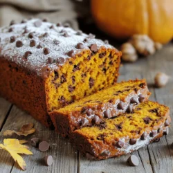 - Pumpkin puree: You can use canned or make it fresh. Canned is easy and saves time, while fresh puree can add a rich flavor. - Sugars: Granulated sugar gives sweetness, while brown sugar adds depth. Mixing both works wonders for flavor. - Oils and eggs: Oil keeps the bread moist, and eggs add richness. They work together to make a soft texture. - All-purpose flour: This is the base for your bread. It gives structure and helps it rise. - Baking soda vs. baking powder: Baking soda needs acid to work, while baking powder is good on its own. Both help the bread rise. - Spices: Cinnamon, nutmeg, and cloves add warmth and depth. They create that cozy fall flavor we all love. - Types of chocolate chips: Semi-sweet chips are classic, but dark chocolate can add a richer taste. Choose what you love! - Nut additions: Walnuts or pecans give a nice crunch. They can enhance the flavor and texture of the bread. Preheating your oven is key. Set it to 350°F (175°C). This step helps your bread bake evenly. While the oven heats, prepare your loaf pan. You can grease and flour a 9x5 inch pan. Alternatively, use parchment paper. This makes it easier to remove the bread later. In a large bowl, mix the pumpkin puree, granulated sugar, brown sugar, vegetable oil, eggs, and vanilla extract. Using a whisk, blend these until smooth. It helps to crack the eggs in a separate bowl first. This way, you avoid splashing egg on the counter. Add the eggs slowly to the mixture. This keeps it neat and clean. In another bowl, sift the all-purpose flour, baking soda, baking powder, cinnamon, nutmeg, cloves, and salt. Sifting makes the flour light and airy. It also spreads the leavening agents evenly. When you mix the dry ingredients with the wet ones, do it gently. Stir just until combined. It’s okay if you see some lumps. Pour the batter into your prepared loaf pan. Smooth the top with a spatula. Bake for 55 to 65 minutes. Check if it's done by inserting a toothpick in the center. It should come out clean, though some chocolate chips may stick. After baking, let the bread cool in the pan for 10 minutes. Then, move it to a wire rack. This helps it cool evenly and keeps the texture just right. To avoid overmixing, watch for a few lumps in your batter. If it’s too smooth, you may have mixed it too much. Overmixing can make your bread tough. Focus on mixing just until combined for a light, airy loaf. To ensure moist bread, use fresh pumpkin puree or a good quality canned option. Adding a bit of extra oil helps too. If your bread sinks in the middle, check your measurements. Too much liquid can cause this. Make sure you use the right amount of flour and eggs. For flavor, balance your spices. Too much cinnamon can overpower the pumpkin. Taste as you go to find that perfect mix. For special occasions, serve warm slices of bread with powdered sugar on top. You can also add a dollop of whipped cream for flair. To keep slices fresh, wrap them in plastic wrap or store them in an airtight container. This keeps them moist and tasty for longer. {{image_4}} You can change the flavor of your chocolate chip pumpkin bread easily. Adding spices like ginger or allspice brings warmth to the bread. Just a pinch can make a big difference. Try mixing in some grated ginger for a zesty kick. Allspice adds a cozy depth that pairs well with pumpkin. For a twist, you can enhance the pumpkin-chocolate chip combo by adding extras. Nuts like walnuts or pecans give a nice crunch. Dried fruits, like cranberries or raisins, can add sweetness and texture. Feel free to experiment with your favorite flavors! If you need a gluten-free option, you can swap all-purpose flour for a gluten-free blend. Many brands provide good results in baking. Just ensure the blend works well for sweets. For vegan choices, replace the eggs with flax eggs or applesauce. Use coconut oil or another plant-based oil instead of vegetable oil. These swaps keep the bread moist and tasty. You can make your bread even more festive with seasonal additions. Adding cranberries or dried fruits gives a holiday feel. They also add a pop of color and flavor to each slice. Incorporating holiday spices like nutmeg or cloves makes it perfect for fall. These spices bring warmth and comfort, making your bread a seasonal delight. Enjoy adjusting the recipe to fit your mood and the season! To keep your chocolate chip pumpkin bread fresh, store it at room temperature. Wrap it tightly in plastic wrap or place it in an airtight container. This helps it stay moist. If you live in a warm place, you can refrigerate it. However, this may dry it out a little. If you want to enjoy it later, freeze it. Slice the bread and wrap each slice well in plastic wrap. Then, put the slices in a freezer bag. This way, you can grab a slice anytime! Chocolate chip pumpkin bread usually lasts about 3 to 5 days at room temperature. In the fridge, it may last up to a week. If you freeze the slices, they can last for about 3 months. To know if the bread has gone bad, look for mold or an off smell. If the bread feels very dry or crumbly, it may have lost its charm. When you want to enjoy a slice of chocolate chip pumpkin bread, the best way to reheat it is in the microwave. Heat it for 10 to 15 seconds. If you want a crispier edge, use a toaster oven. Place the slice in the toaster oven at 350°F (175°C) for about 5 minutes. To keep it moist, you can cover the slice with a damp paper towel in the microwave. This helps maintain its soft texture while warming it up. Yes, you can use both fresh and canned pumpkin. Canned pumpkin is often easier to find and saves time. It has a smooth texture and rich flavor. Fresh pumpkin gives a unique taste and can be fun to prepare. Just be sure to cook and puree the fresh pumpkin before using it. Your bread is done when a toothpick comes out clean from the center. Check for a golden-brown crust. The bread should also spring back when you gently press it. If it feels too soft, give it a few more minutes in the oven. Absolutely! Nuts can add a nice crunch. I recommend using walnuts or pecans. Chop them roughly and add about 1/2 cup to the batter. This will give your pumpkin bread a delightful texture. Yes, pumpkin bread often has a dense texture. The pumpkin puree adds moisture, which can make it thick. This is normal and gives the bread its rich taste. Enjoy the hearty feel of each slice! In this article, we explored how to make chocolate chip pumpkin bread. We covered essential and optional ingredients, step-by-step instructions, tips for the perfect texture, and flavor variations. Proper storage and reheating methods help keep your bread fresh. By following these guidelines, you’ll create a delicious treat. Don’t hesitate to experiment with flavors and ingredients. Enjoy the process and share your tasty results with others!