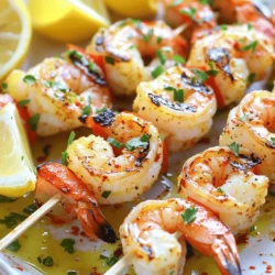 - 1 pound large shrimp, peeled and deveined - 3 tablespoons extra virgin olive oil - 4 cloves garlic, finely minced - Zest and juice from 1 large fresh lemon - 1 teaspoon smoked paprika - 1 teaspoon dried oregano - Salt and freshly cracked black pepper to taste - Fresh parsley, finely chopped (for garnish) - Lemon wedges (for serving alongside) These ingredients create a bright and zesty flavor that makes the dish come alive. The fresh lemon juice and garlic work together to enhance the shrimp's natural taste. You can customize the marinade for even more flavors. Consider adding: - A dash of red pepper flakes for heat - A splash of soy sauce for umami - Fresh herbs like thyme or basil for extra aroma These additions can change the dish's character and make it even more exciting. Once you grill the skewers, serve them hot off the grill. Here are some ideas: - Pair the skewers with a fresh green salad for a light meal. - Serve with rice or quinoa to soak up the juices. - Add grilled vegetables for color and nutrition. These options can transform your meal into a feast that everyone will love. To start, grab a large mixing bowl. Add 3 tablespoons of extra virgin olive oil. Next, toss in 4 cloves of finely minced garlic. Then, add the zest and juice from one large lemon. This mix brings a bright flavor to your dish. Now, sprinkle in 1 teaspoon of smoked paprika and 1 teaspoon of dried oregano. Finish with salt and freshly cracked black pepper to taste. Whisk everything well until combined. You’ll smell the fresh and zesty aroma as you mix. Now, it’s time to add the shrimp. Use 1 pound of large shrimp, peeled and deveined. Toss the shrimp in the marinade gently. Make sure each shrimp gets coated well. This is key for great taste. Once coated, cover the bowl with plastic wrap. Place it in the fridge for at least 30 minutes. This lets the shrimp soak up all those tasty flavors. While the shrimp marinates, preheat your grill to medium-high heat. If you use wooden skewers, soak them in water for 30 minutes. This step keeps them from burning. After marinating, take the shrimp and thread them onto the skewers. Aim for 4-5 shrimp per skewer, but don’t pack them too tightly. This ensures even cooking. When your grill is hot, place the skewers on it. Grill the shrimp for 2-3 minutes on each side. Watch them closely as they cook. The shrimp will turn opaque and have nice grill marks when done. Avoid overcooking, or they will become tough. After grilling, remove the skewers and let them rest for a minute. This helps the juices to set. Finally, sprinkle with fresh parsley and serve with lemon wedges for a burst of flavor. When skewering shrimp, choose large shrimp. They hold up well on the grill. Always peel and devein them first. This keeps the shrimp clean and tasty. For wooden skewers, soak them in water for 30 minutes. This prevents burning while grilling. When threading shrimp, use a gentle hand. Aim for 4-5 shrimp on each skewer. Leave space between them for even cooking. Shrimp cook fast. Grill them for just 2-3 minutes on each side. Watch their color change from gray to opaque. This means they are ready. Remove them from the heat as soon as they are done. Overcooked shrimp can be tough and chewy. Use a timer if needed. It helps keep track of cooking time. To serve, arrange skewers on a rustic wooden platter. This adds charm to your meal. Nestle lemon wedges around the skewers for color. Sprinkle fresh parsley on top for a pop of green. This makes the dish look fresh and inviting. Serve with extra lemon wedges on the side. They add a zesty touch and enhance flavor. Enjoy your beautiful creation! {{image_4}} You can swap shrimp for other proteins. Chicken works well with the same marinade. Cut chicken into bite-sized pieces, and make sure to cook it fully. Salmon also tastes great when grilled. Just ensure it stays moist. For a quick option, use firm fish like swordfish. It holds up well on the grill and has a nice flavor. Try adding different herbs and spices to change the taste. Fresh basil adds a sweet note. Cilantro gives a fresh twist. You can also use thyme or rosemary for a woodsy flavor. For heat, add red pepper flakes or cayenne pepper. This will give your skewers a nice kick. Don’t be afraid to experiment with flavors you love! For a vegetarian or vegan twist, use mushrooms or bell peppers. Both can soak up the marinade nicely. Zucchini and eggplant also grill well and taste great. Just cut them into pieces for easy skewering. Tofu is another good choice. Use firm tofu and marinate it just like the shrimp. These options keep the meal fresh and lively while catering to different diets. After you enjoy the skewers, store any leftovers right away. Place them in an airtight container. Make sure they cool to room temperature before sealing. This helps keep them fresh. The skewers can last in the fridge for up to three days. If you want to save them longer, freezing is a great option. To reheat shrimp skewers, use a skillet on medium heat. Add a splash of olive oil to the pan. Cook the skewers for about two to three minutes, flipping them once. This warms them up and keeps them tender. You can also microwave them. Cover the skewers with a damp paper towel. Heat in 30-second bursts until warm. You can freeze your shrimp skewers for later use. Wrap each skewer tightly in plastic wrap. Then, place them in a freezer bag. Remove as much air as possible before sealing. When ready to eat, thaw in the fridge overnight. Cook them on the grill or stovetop when thawed for the best flavor. You should marinate shrimp for at least 30 minutes. This time allows the shrimp to soak in the lemon and garlic flavors. If you have more time, you can marinate for up to 2 hours. Just be careful not to go too long, or the shrimp can turn mushy. Yes, you can use frozen shrimp. Just make sure to thaw them completely before marinating. Place them in a bowl of cold water for about 15-20 minutes. Once thawed, remove the shells and devein if needed. The flavor will stay just as good! Lemon garlic shrimp skewers pair well with many sides. A fresh green salad works great. You can also serve them with rice or quinoa for a filling meal. Garlic bread adds a nice touch too. Enjoying them with grilled veggies can boost the flavor and colors on your plate! In this blog post, we explored the essentials for perfect shrimp skewers. You learned about key ingredients and optional marinades to boost flavor. I shared step-by-step instructions for making and grilling shrimp. We also discussed tips for skewering, cooking, and presenting your dish. Lastly, I covered variations, storage, and answered common questions. Remember, with a few simple steps, you can create a tasty meal. Enjoy making your shrimp skewers delicious and fun!