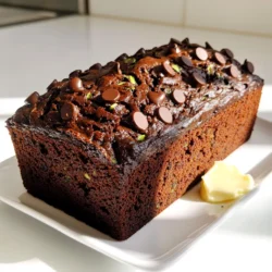 - 2 cups freshly grated zucchini (about 1 medium zucchini) - 1 cup all-purpose flour - 1 cup whole wheat flour - 1 teaspoon baking powder - 1 teaspoon baking soda - 1/2 teaspoon fine sea salt - 1 teaspoon ground cinnamon - 1/2 cup unsweetened cocoa powder - 3/4 cup packed brown sugar - 1/4 cup granulated sugar - 1/2 cup vegetable oil - 2 large eggs, at room temperature - 1 tablespoon pure vanilla extract - 1 cup semi-sweet chocolate chips - 1/2 cup chopped walnuts (optional) You can swap brown sugar for coconut sugar. This change keeps sweetness but adds a hint of caramel. If you need gluten-free options, use almond flour and a gluten-free baking blend. For eggs, try flaxseed meal mixed with water. This works well in most recipes. When choosing zucchini, look for firm ones without soft spots. Fresh zucchini adds moisture and flavor. Always select high-quality chocolate chips. They should be rich and smooth. If possible, choose organic options. These ingredients enhance the taste of your bread. First, you need to prep for baking. Start by grating your zucchini. Aim for about 2 cups, which is roughly one medium zucchini. Next, grab a medium bowl. In this bowl, mix the grated zucchini, eggs, vegetable oil, and vanilla extract. Whisk until smooth. Now, let’s move to the dry ingredients. Take a large bowl and sift together the all-purpose flour, whole wheat flour, baking powder, baking soda, fine sea salt, ground cinnamon, and cocoa powder. Whisk them together until all the dry ingredients blend well. Add the packed brown sugar and granulated sugar to the dry mix. Stir it all with a wooden spoon. This will help to combine the sweeteners evenly. Now, pour the wet zucchini mixture into the dry ingredients. Gently fold them together using a spatula. Be careful not to overmix; it's okay to see some lumps. Then, fold in the semi-sweet chocolate chips and walnuts if you want some crunch. Next, transfer your batter into a greased 9x5-inch loaf pan. Smooth the top with a spatula. For a nice touch, sprinkle a few extra chocolate chips on top. Preheat your oven to 350°F (175°C) while you do this. Bake the bread for 55 to 65 minutes. Check for doneness by inserting a toothpick into the center. If it comes out clean with just a few crumbs, it’s ready! Once baked, let the bread cool in the pan for about 10 minutes. This helps it set. After that, gently transfer it to a wire rack to cool completely. Cooling is key for the best texture and flavor. When you’re ready to slice, use a sharp knife for clean cuts. This bread is best served warm. Enjoy it plain or with a light spread of butter. You can even add a dusting of cocoa powder for a fancy touch! To get that soft, moist texture, moisture is key. Here are some tips: - Grate Zucchini Well: Use a box grater. Grate it finely to release more moisture. - Do Not Squeeze: Avoid squeezing out the moisture. Keep it in for a tender crumb. - Use Oil: A mix of vegetable oil and eggs helps keep the bread moist. This combination gives you a beautiful crumb structure. You want it to feel soft, but still hold together. Flavor is where you can get creative. Here are some ideas: - Spices: Add nutmeg or allspice for a warm touch. Cinnamon is a must for depth. - Nuts: Chopped walnuts or pecans give a great crunch. They pair well with chocolate. - Chocolate Types: Semi-sweet chocolate chips are classic. Dark chocolate adds richness. Mixing these flavors makes each bite exciting. You can even add a splash of orange zest for a bright flavor burst. Avoid these common mistakes for perfect zucchini bread: - Overmixing: Mix gently. Overmixing makes the bread dense and tough. - Wrong Oven Temperature: Always preheat your oven. A hot oven helps the bread rise correctly. - Not Testing for Doneness: Use a toothpick to check. It should come out clean or with a few moist crumbs. Following these tips helps ensure your zucchini bread turns out bakery-style every time. Enjoy baking! {{image_4}} You can change the flavor of your zucchini bread easily. Try adding nuts like walnuts or pecans for a nice crunch. You can also mix in different types of chocolate. Consider using dark chocolate chips or even white chocolate for a sweet twist. Dried fruits like raisins or cranberries add a chewy texture. Spices like nutmeg or ginger can give a warm, cozy flavor. Get creative! Each mix will offer a unique taste experience. If you want to make this recipe vegan, swap the eggs for flax eggs. To make a flax egg, mix one tablespoon of ground flaxseed with three tablespoons of water. Let it sit for five minutes until it thickens. For gluten-free bread, you can use a gluten-free flour blend instead of all-purpose and whole wheat flour. Just make sure it contains xanthan gum for the right texture. Both options keep the bread delicious and moist. You can also bake this zucchini bread as mini loaves or muffins. Adjust the baking time to about 20-25 minutes for mini loaves. For muffins, bake for about 15-20 minutes. Check them with a toothpick to see if they are done. They should come out clean or with a few crumbs. This way, you can enjoy smaller portions that are perfect for sharing or snacking! To keep your chocolate chip zucchini bread fresh, wrap it tightly. Use plastic wrap or aluminum foil. You can also store it in an airtight container. This method helps prevent drying out. Place the bread at room temperature for up to three days. If you want it to last longer, refrigerate it. Just remember, refrigeration can change the texture slightly. Freezing is a great option for long-term storage. First, let the bread cool completely. Then, wrap it tightly in plastic wrap. After that, wrap it again in aluminum foil. This double wrap keeps out air and moisture. You can freeze the bread for up to three months. To thaw, take it out and leave it at room temperature for a few hours. If you want, heat slices in the microwave for a warm treat. At room temperature, chocolate chip zucchini bread stays good for about three days. If you store it in the fridge, it can last up to a week. Just keep it wrapped well to maintain moisture. If you notice any mold or an off smell, do not eat it. Always check for freshness before enjoying your delicious treat! You can tell if your zucchini bread is done by checking with a toothpick. Insert it into the center of the loaf. If it comes out clean or with a few moist crumbs, your bread is ready. The top should also look set and slightly springy to the touch. Yes, you can prepare the batter in advance. Mix the wet and dry ingredients separately and store them in the fridge. Combine them just before baking. This way, you can enjoy fresh zucchini bread whenever you want. You can use melted coconut oil or unsweetened applesauce instead of vegetable oil. Both options keep the bread moist and add unique flavors. If you want a buttery taste, use melted butter as well. A dense zucchini bread often comes from overmixing the batter. When combining the wet and dry ingredients, mix just until combined. Also, using too much zucchini can add extra moisture, making the bread heavy. To keep your zucchini bread fresh, wrap it in plastic wrap or foil. Store it at room temperature for up to three days. For longer storage, place it in the fridge or freezer. In the fridge, it lasts about a week. In the freezer, it stays good for up to three months. This post covered how to make delicious zucchini bread. We explored ingredients, substitutions, tips for selection, and step-by-step baking instructions. I shared ways to enhance flavor and texture, plus how to avoid common mistakes. Don’t forget about the creative variations and proper storage tips we discussed. With these insights, you can bake a perfect loaf every time. Enjoy experimenting with flavors and making this recipe your own. Happy baking!