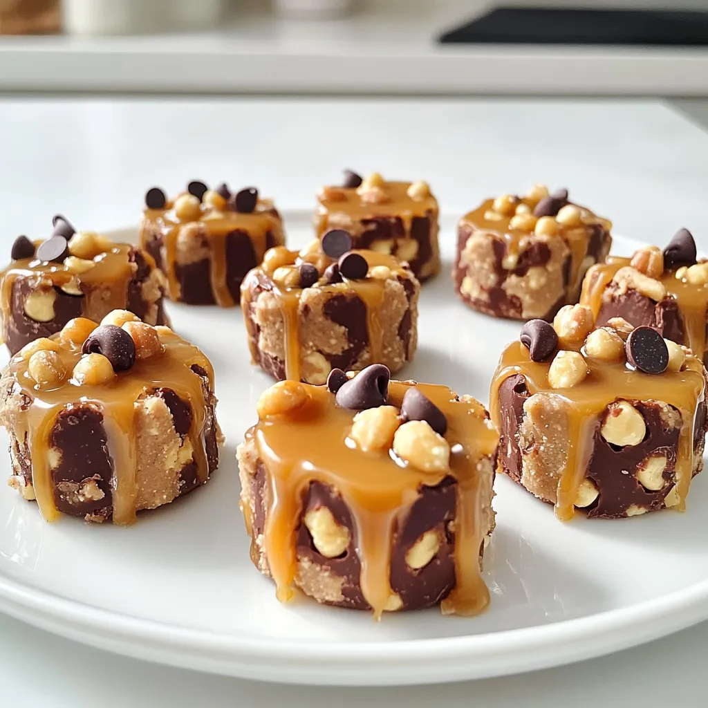 For No Bake Snickers Protein Bites, gather these items: - 1 cup natural peanut butter - 1/2 cup honey or maple syrup - 2 cups rolled oats - 1/2 cup vanilla protein powder - 1/4 cup unsweetened cocoa powder - 1/4 cup chopped peanuts - 1/2 cup mini chocolate chips - 1/2 cup caramel sauce (store-bought or homemade) - A pinch of salt Each bite packs a good punch of nutrition. A serving (about one bite) has: - Calories: 130 - Protein: 5 grams - Carbs: 16 grams - Fat: 5 grams - Fiber: 2 grams - Sugar: 5 grams These bites are great for a quick snack. They help fuel your day while keeping you satisfied. If you need to switch some ingredients, here are some ideas: - Use almond butter instead of peanut butter for a nut-free option. - Swap honey for agave syrup if you want a vegan choice. - For a gluten-free version, ensure your oats are certified gluten-free. - You can replace mini chocolate chips with dried fruit for a healthier twist. - Caramel sauce can be omitted if you prefer fewer sugars. These swaps keep the flavor while fitting your needs. To start, gather all your ingredients. You will need peanut butter, honey or maple syrup, oats, protein powder, cocoa powder, peanuts, chocolate chips, caramel sauce, and salt. This mix makes delicious protein bites. In a large bowl, add 1 cup of natural peanut butter and 1/2 cup of honey or maple syrup. Stir well until smooth. Next, add 2 cups of rolled oats, 1/2 cup of vanilla protein powder, 1/4 cup of cocoa powder, and a pinch of salt. Mix until there are no dry spots left. Then, fold in 1/4 cup of chopped peanuts and 1/2 cup of mini chocolate chips. This step adds great texture and flavor. With clean hands, scoop about a tablespoon of the mixture. Roll it into a ball and place it on a parchment-lined baking sheet. Repeat until all the mix is shaped. After that, drizzle caramel sauce over each ball for a sweet touch. Chill the baking sheet in the fridge for at least 30 minutes. This helps them firm up. Enjoy your protein bites fresh or store them in the fridge for later. To get the right texture, start with creamy natural peanut butter. If it’s too thick, your bites may be dry. Mix in honey or maple syrup until smooth. This helps bind the oats and protein powder. After mixing, the texture should be slightly sticky but hold its shape. If your mixture is too wet, add a bit more oats or protein powder until you find the perfect balance. You can boost flavor by adding extras. Try vanilla extract for sweetness or cinnamon for warmth. Want a nutty twist? Add chopped almonds or cashews. You can also swap mini chocolate chips for dark chocolate chips for a richer taste. For a chewy texture, fold in dried fruits like raisins or cranberries. These small changes can take your bites from good to great. To wow your guests, present your protein bites nicely. Arrange them on a colorful plate to make them pop. Drizzle extra caramel sauce over the top for a shiny finish. A sprinkle of chopped peanuts adds a nice crunch and visual appeal. If you’re feeling fancy, use cupcake liners for individual servings. These little touches make your healthy treat look gourmet and inviting. {{image_4}} You can easily make these protein bites gluten-free. Use certified gluten-free oats. This keeps the bites safe for anyone with gluten issues. Check the labels on your protein powder too. Some brands have gluten-free options. You can switch up the protein powder. If you want a chocolate flavor, use chocolate protein powder. For a vegan option, choose a plant-based protein. You can also try flavors like peanut butter or cookie dough. Each choice adds its own twist to the bites. Get creative with flavors! You can add cookie dough flavoring for a fun twist. Mint extract can give a fresh taste. Just a drop can transform the bites. You can also mix in flavors like cinnamon or vanilla for variety. The options are endless, so let your taste buds guide you! To keep your No Bake Snickers Protein Bites fresh, store them in an airtight container. Place them in the fridge to maintain their texture and flavor. Make sure to separate layers with parchment paper to avoid sticking. You can freeze these protein bites for longer storage. Just place them in a single layer on a baking sheet. Freeze them for about one hour, then transfer to a freezer-safe bag. They will stay fresh for up to three months. These bites last about one week in the fridge. Check for any signs of spoilage, like an off smell or change in texture. If frozen, let them thaw in the fridge before eating. This way, they stay tasty and ready to enjoy! Yes, you can use any nut butter you like. Almond butter or cashew butter works well. Each will change the taste a bit. Just make sure it is natural and smooth. This keeps the bites creamy and easy to mix. Absolutely! To make this recipe vegan, use maple syrup instead of honey. Also, choose a plant-based protein powder. This keeps your bites tasty and friendly for everyone. These bites can last up to one week in the fridge. Store them in an airtight container. For longer storage, you can freeze them for up to three months. Just thaw them in the fridge before enjoying! This post covered key ingredients and how to make No Bake Snickers Protein Bites. You learned about ingredient swaps, detailed mixing, and tips for great texture. We also explored variations for different diets and how to store these treats properly. Remember, these bites are easy to make and customize. Enjoy experimenting with flavors and ingredients to find your perfect snack. Stay creative and have fun making the best treats that fit your needs!