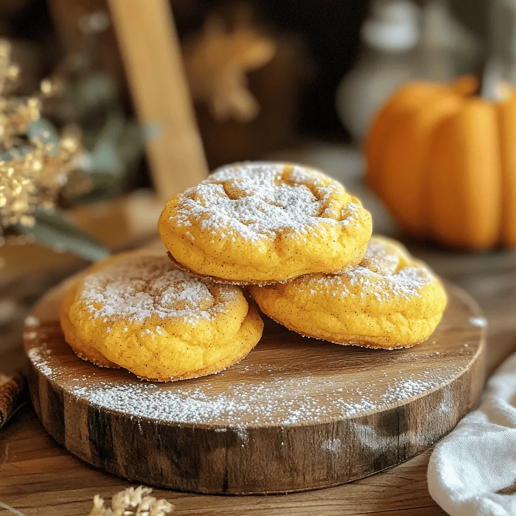 Here are the ingredients you need for pumpkin spice snickerdoodle cookies: - 1 cup unsalted butter, softened - 1 cup granulated sugar - 1/2 cup brown sugar - 1 cup pure pumpkin puree - 2 large eggs - 3 1/2 cups all-purpose flour - 2 teaspoons cream of tartar - 1 teaspoon baking soda - 1 teaspoon ground cinnamon - 1 teaspoon pumpkin pie spice - 1/2 teaspoon salt - 2 tablespoons ground cinnamon (for rolling) Each ingredient plays an important role in the flavor and texture of the cookies. The butter gives them richness, while the sugars add sweetness. Pumpkin puree not only adds flavor but keeps the cookies soft. The combination of spices gives that warm, cozy taste we love. Using cream of tartar helps the cookies rise and stay fluffy. The flour is the base that holds everything together. Finally, rolling the cookies in cinnamon-sugar creates a sweet and spicy outer layer. Each bite will remind you of fall! First, preheat your oven to 350°F (175°C). This is key for even baking. Next, line a baking sheet with parchment paper. This helps the cookies not to stick. In a large bowl, add 1 cup of softened butter. Add 1 cup of granulated sugar and 1/2 cup of brown sugar. Use an electric mixer on medium speed. Beat for about 3-4 minutes until it is light and fluffy. This step makes your cookies soft. Now, add 1 cup of pure pumpkin puree and 2 large eggs to the butter mix. Beat everything together until smooth. This brings moisture and flavor to your cookies. In another bowl, whisk together 3 1/2 cups of all-purpose flour, 2 teaspoons of cream of tartar, 1 teaspoon of baking soda, 1 teaspoon of ground cinnamon, 1 teaspoon of pumpkin pie spice, and 1/2 teaspoon of salt. Make sure it is well mixed so the flavors are even. Gradually add the dry mix to the pumpkin mixture. Stir gently with a spatula or wooden spoon. Be careful not to overmix. The dough should be thick yet fluffy. In a small bowl, mix together 1/2 cup of granulated sugar and 2 tablespoons of ground cinnamon. Using a tablespoon or cookie scoop, take some dough and roll it into a ball. Then roll the ball in the cinnamon-sugar mix until coated. Place the dough balls on the baking sheet, leaving 2 inches between each. Bake for 10-12 minutes. The edges should be lightly golden, and the centers can look soft. They will firm up while cooling. After baking, let them cool on the sheet for 5 minutes before moving to a wire rack. Enjoy your cookies! To get the best texture, use room-temperature butter. Softened butter makes the dough fluffy. Cream the butter and sugars well. This step adds air and helps cookies rise. Don’t overmix the dough when adding dry ingredients. A thick, fluffy dough leads to soft, chewy cookies. Use these tools for the best results: - Electric mixer for creaming - Large mixing bowl for wet ingredients - Whisk for combining dry ingredients - Cookie scoop for even dough portions - Parchment paper to line your baking sheet - Wire rack for cooling cookies Mix your cinnamon and sugar well. Use 1/2 cup of sugar and 2 tablespoons of cinnamon. Roll each dough ball until fully coated. This gives the cookies a sweet, crunchy outer layer. Make sure to coat them evenly for the best flavor. Let cookies cool on the baking sheet for 5 minutes. This helps them firm up. Then, move them to a wire rack to cool completely. For serving, arrange cookies on a festive platter. Dust with powdered sugar for a nice touch. Enjoy with warm cider or your favorite drink. {{image_4}} You can make these cookies gluten-free! Use a gluten-free flour blend instead of all-purpose flour. This swap keeps the flavor and texture. Just make sure your blend has xanthan gum for the right chewiness. I love using a mix of almond flour and coconut flour. This adds a nutty taste that pairs well with the pumpkin spice. Want to add a twist? Try mixing in nuts or chocolate chips. Walnuts or pecans give a nice crunch and flavor. If you love chocolate, add semi-sweet or dark chocolate chips. Just fold them in gently after mixing the dough. This extra step makes each bite more exciting! Experiment with spices to create your own flavor. Instead of pumpkin pie spice, try adding nutmeg, ginger, or allspice. Each spice brings its own unique taste. You can even use a blend of them for a spicier kick. It’s fun to play with flavors and find your favorite mix! To store your baked Pumpkin Spice Snickerdoodle Cookies, let them cool completely. Place them in an airtight container. Use parchment paper to separate layers. This keeps them fresh and soft. Store the cookies at room temperature for up to one week. If you want them to last longer, refrigerate them. You can freeze the cookie dough for later use. After rolling the dough into balls, place them on a baking sheet. Freeze the balls for about 1-2 hours until firm. Then transfer them to a freezer bag. Make sure to label the bag with the date. The dough can last up to three months in the freezer. When ready to bake, no need to thaw. Just bake them for a couple of extra minutes. Baked cookies stay fresh for about one week at room temperature. If stored in the fridge, they can last up to two weeks. For the best taste and texture, eat them within the first week. If you freeze the baked cookies, they can last up to three months. Just remember to wrap them well to avoid freezer burn. Yes, you can use fresh pumpkin. Just make sure to cook and puree it first. Fresh pumpkin has a different moisture level than canned. So, adjust the flour as needed to get the right dough consistency. To stop cookies from spreading, chill the dough for 30 minutes before baking. Use a cookie scoop to keep sizes even. Also, make sure your butter is softened, not melted, for the right texture. You can add chocolate chips, nuts, or dried fruits. Experiment with spices too! Try adding nutmeg or ginger for extra flavor. This makes each batch unique and fun. Yes, you can easily adjust the recipe. Just double or halve each ingredient. Use the same baking time, but check for doneness a bit earlier or later. To make cookies chewy, use more brown sugar than white sugar. You can also add an extra egg yolk for richness. Bake them just until the edges are golden and the centers look soft. You now know how to make delicious pumpkin spice snickerdoodles. We covered ingredients, step-by-step instructions, and tips for the best cookie texture. Don’t forget the fun variations to try. Storing your cookies right will keep them fresh longer. Enjoy experimenting with your own twists on these treats. Whether you share them or keep them for yourself, they’re sure to please! Happy baking!
