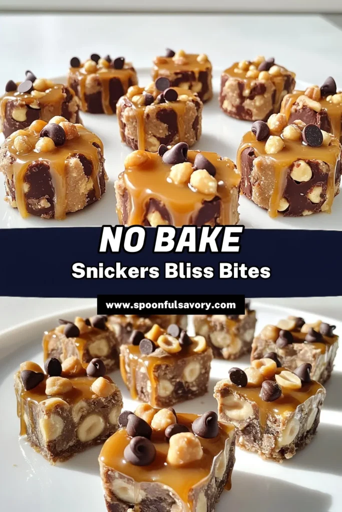 Looking for a tasty and guilt-free snack? Try these No Bake Snickers Protein Bites! Made with peanut butter, rolled oats, and a gooey caramel drizzle, these protein-packed treats are perfect for satisfying your sweet tooth without the added guilt. They're easy to make in just 15 minutes and are an excellent on-the-go snack. Click to explore the full recipe and delight in a delicious treat today! #NoBakeSnickers #ProteinBites #HealthySnacks #EasyRecipes
