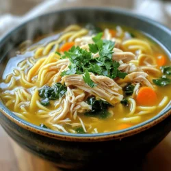 For a tasty soup, start with: - 1 pound boneless, skinless chicken thighs - 4 cups chicken broth - 1 cup water The chicken thighs add rich flavor and tender meat. The broth and water create a warm base. Next, add some crunch and color with: - 1 large carrot, thinly sliced - 1 stalk celery, finely chopped - 1 small onion, diced - 2 cups fresh spinach leaves These veggies bring great nutrients and texture to the soup. The carrot adds sweetness, while celery and onion provide depth. Spinach adds a fresh touch at the end. Finally, we need some flavor boosts: - 3 cloves garlic, finely minced - 1/3 cup honey - 2 tablespoons soy sauce (or tamari for gluten-free options) - 1 teaspoon ground ginger - Salt and pepper, to taste - Fresh parsley, chopped, for garnishing Garlic gives a nice aroma. Honey adds sweetness, while soy sauce brings umami. Ground ginger adds warmth. Finish with parsley for a fresh look and taste. These ingredients work together to create a comforting bowl of soup. Each one plays an important role in the final dish. Start by placing 1 pound of boneless, skinless chicken thighs in the slow cooker. This is the base of your soup. It’s important to arrange them evenly. This helps them cook well. In a bowl, mix 4 cups of chicken broth, 1 cup of water, 3 minced garlic cloves, 1/3 cup of honey, 2 tablespoons of soy sauce, and 1 teaspoon of ground ginger. Whisk until the honey dissolves. This mix adds great taste to the chicken. Pour the broth mixture over the chicken thighs, making sure they are covered. Next, add in a large carrot, thinly sliced, along with a chopped stalk of celery and a diced small onion. These veggies make the soup hearty. Season with salt and pepper to taste. Gently stir to mix without disturbing the chicken too much. Cover the slow cooker. Cook on high for 3-4 hours or low for 6-7 hours. The chicken will become soft and easy to shred. After cooking, use tongs to take the chicken thighs out. Place them on a cutting board. Shred the chicken using two forks until it’s in small pieces. Return the shredded chicken to the slow cooker. Now, add 1 cup of egg noodles and 2 cups of fresh spinach leaves. Stir everything together well. Cover the pot again. Cook on high for another 15-20 minutes until the noodles are soft. Taste the soup, and add more salt or pepper if needed. Finally, serve hot with some fresh parsley on top for color and flavor. Enjoy your soup! To get tender chicken, use boneless, skinless chicken thighs. They stay juicy during cooking. If you prefer chicken breasts, they can work too, but watch the cook time. Overcooking can dry them out. The best way to check is to shred the chicken with forks. It should fall apart easily. You can boost flavors with a few easy tweaks. Add a splash of lime juice for a zesty kick. Fresh herbs like thyme or basil can elevate your dish. If you like heat, try adding red pepper flakes. Adjust the honey to taste if you prefer a sweeter soup. Each of these changes can make the soup unique and special. Want to speed things up? Use the high setting on your slow cooker. It cuts the cooking time to 3-4 hours. You can also pre-cook the egg noodles on the stove. Just add them to the slow cooker at the end. This way, the soup is ready to serve in no time. Always taste and adjust your seasonings before serving! {{image_4}} You can switch out chicken thighs for other meats. Try boneless chicken breasts for a leaner option. If you want to go meatless, use firm tofu. Just make sure to cut it into cubes. For a heartier flavor, consider using shredded beef or pork. Each protein will bring its own taste to the soup. To make this soup gluten-free, choose tamari instead of soy sauce. Tamari gives you that same rich umami flavor without gluten. You can also use gluten-free egg noodles. They cook well and keep the dish satisfying. Always check labels to ensure all ingredients are gluten-free. Feel free to get creative with your vegetables. Add bell peppers for sweetness and color. Zucchini can add a nice texture, too. You can even toss in some peas or corn for a pop of flavor. For a green boost, add kale or Swiss chard along with the spinach. Adjust the cooking time if you add harder veggies. This way, they cook through and stay tender. After making your slow cooker honey garlic chicken noodle soup, let it cool. Pour it into an airtight container. Store it in the fridge for up to four days. This soup tastes great even after a day or two. The flavors blend nicely over time, making it a perfect meal prep option. If you want to store the soup longer, freezing is a great choice. First, let the soup cool completely. Then, use freezer-safe bags or containers. Leave some space at the top, as the soup may expand when frozen. You can freeze it for up to three months. When you're ready to eat, just thaw it in the fridge overnight. To reheat, you can use the stove or microwave. If using the stove, pour the soup into a pot and heat on low until hot. Stir it often to ensure even heating. For the microwave, place the soup in a safe bowl and cover it. Heat in short intervals, stirring in between, until hot. Always check the temperature before serving. Enjoy your delicious soup anytime! Yes, you can use frozen chicken thighs. Just add about an hour to the cooking time. Make sure to check that they are fully cooked before shredding. Frozen chicken works well, but it may release more liquid. This can make your soup a bit brothier. If you don’t have egg noodles, you can use other pasta. Small shapes like macaroni or fusilli work great. You can also try rice or quinoa as a substitute. Just adjust the cooking time as needed, since different grains cook at different speeds. You know the chicken is fully cooked when it reaches 165°F. Use a meat thermometer for accuracy. The chicken should shred easily with a fork. If it feels tough, give it more time to cook. This ensures your soup is tender and flavorful. This post covered the key parts of making a great dish: ingredients, steps, and tips. You learned how to prepare chicken and broth, choose the right veggies, and add tasty seasonings. These details help you cook a delicious meal. Exploring variations lets you make it fit your needs. Finally, our storage tips ensure your leftovers stay fresh. Keep these ideas in mind to make your cooking fun and easy. Enjoy each step as you create tasty dishes in your kitchen! Your cooking journey is now ready to begin.