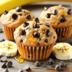 For these Chocolate Chip Banana Protein Muffins, you need a few key ingredients. Each one brings flavor and nutrition. - 2 ripe bananas: These add natural sweetness and moisture. Ripe bananas work best. - 1 cup rolled oats: Oats give structure and fiber. They help keep you full. - 1/4 cup natural peanut butter: This adds creaminess and healthy fat. It boosts protein too. - 1/2 cup vanilla protein powder: This makes the muffins a great snack. It helps build muscle. - 1/3 cup honey or maple syrup: You can use either for sweetness. Honey is a bit thicker. - 1/2 cup almond milk: Any milk works, but almond milk is light. It keeps the batter smooth. - 1 teaspoon baking powder: This helps the muffins rise. It gives them a fluffy texture. - 1/2 teaspoon baking soda: This works with the acid in bananas. It adds lift to the muffins. - 1/4 teaspoon salt: Salt balances the sweetness. It enhances all the flavors. - 1/2 cup dark chocolate chips: They add richness and a sweet bite. Use dairy-free if you prefer. - 1/2 teaspoon vanilla extract: This adds depth to the flavor. It makes the muffins taste better. You can customize these muffins to fit your taste. Here are some great options: - Chopped nuts: Walnuts or pecans add crunch. They also bring healthy fats. - Seeds: Chia or flaxseeds add nutrition. They boost fiber and omega-3s. - Dried fruit: Raisins or cranberries add sweetness. They give a chewy texture. Feel free to mix and match! You can create a unique muffin every time. Sometimes, you may want to swap ingredients. Here are some ideas for substitutions: - Nut butters: Swap peanut butter for almond or cashew butter. This changes the flavor. - Sweeteners: Use agave syrup instead of honey or maple syrup. It’s liquid but works well. - Dairy-free milk: Use soy or oat milk instead of almond milk. They will work just fine. - Protein powder: You can use plant-based powder if you need a vegan option. Just keep the flavor in mind. With these notes, you can make these muffins fit your needs. Enjoy baking! Start by preheating your oven to 350°F (175°C). This ensures even baking. Grab a muffin tin and line it with paper liners. You can also coat it lightly with non-stick spray to prevent sticking. In a big bowl, take your ripe bananas and mash them well. You want a smooth mix. Add in the rolled oats, peanut butter, protein powder, honey or maple syrup, almond milk, baking powder, baking soda, salt, and vanilla extract. Mix everything with a spatula until combined. Make sure no dry powder is left. Now, gently fold in the dark chocolate chips, saving some for the top if you like. Scoop the batter into the muffin tin, filling each cup about three-quarters full. If you want extra crunch, sprinkle chopped nuts or seeds on top. Place the muffin tin in your preheated oven. Bake for 18 to 20 minutes. To check if they are done, insert a toothpick into the center of a muffin. It should come out clean. Let the muffins cool in the tin for about 5 minutes. Then, move them to a wire rack to cool completely. Enjoy your tasty snack! To make your muffins fluffy, avoid overmixing the batter. Mix just until wet and dry ingredients combine. This keeps the muffins light. Use ripe bananas. They add natural sweetness and moisture. If you want a denser muffin, use less almond milk. Experiment with different nut butters for varied textures. A little crunch from seeds or nuts can enhance the bite. Store your muffins in an airtight container at room temperature for up to three days. If you want them to last longer, freeze them. Wrap each muffin in plastic wrap and place them in a freezer bag. To reheat, just pop them in the microwave for about 15-20 seconds. You can also warm them in the oven at 350°F for about 10 minutes. This makes them soft and tasty again. You can boost the nutrition of these muffins easily. Add a tablespoon of chia seeds or flaxseeds for extra fiber and omega-3s. Try using Greek yogurt instead of some almond milk for added protein. If you want a flavor twist, mix in shredded coconut or dried fruit. Each of these changes packs more nutrients into your snack while keeping it delicious! {{image_4}} To make these muffins vegan, swap the honey for maple syrup. Use plant-based protein powder instead of whey. Almond milk works well here, but any plant milk will do. For binding, consider adding flaxseed meal mixed with water. This gives you a great texture and keeps the muffins moist. For a gluten-free version, simply replace the rolled oats with certified gluten-free oats. You can also use gluten-free flour as a substitute. This keeps the muffins light while offering a delicious flavor. Be sure to check that your protein powder is gluten-free too. Feel free to play with different nut butters. Almond butter or cashew butter both work great. You can also mix in chopped nuts or seeds for added crunch. Try adding spices like cinnamon or nutmeg for warmth. If you want extra sweetness, consider throwing in dried fruits like cranberries or raisins. Each variation adds a unique twist to this healthy snack. To keep your chocolate chip banana protein muffins fresh, store them in an airtight container. You can place a paper towel at the bottom to absorb any moisture. This method helps maintain their soft texture. Store them at room temperature for up to three days. For longer storage, the fridge is a good option. Just remember that the muffins may dry out a bit in the fridge. Freezing your muffins is a great way to extend their life. First, let them cool completely. Then, wrap each muffin tightly in plastic wrap. For extra protection, place the wrapped muffins in a freezer-safe bag. You can freeze them for up to three months. When you want to enjoy one, simply thaw it in the fridge overnight or microwave it for a few seconds. These muffins have a good shelf life. If stored well, they last three days at room temperature and up to three months in the freezer. Watch for changes in texture or smell. If you see mold or if they feel dry, it's best to discard them. Enjoy them while they're fresh for the best taste! To make these muffins healthier, you can swap some ingredients. Use whole grain oats instead of rolled oats for more fiber. Replace honey or maple syrup with mashed dates or applesauce to cut sugar. You can also add chia seeds or flaxseeds for extra nutrients. If you want, add more bananas for natural sweetness. These small changes can really boost the nutrition. Yes, you can use any protein powder you like. Whey, pea, or hemp protein all work well. Just choose a flavor that fits your taste. If you want to keep it simple, stick with vanilla. Make sure to adjust the liquid in the recipe if your powder absorbs more moisture. You'll know the muffins are done when a toothpick comes out clean. If it has wet batter, they need more time. The muffins should also look golden brown on top and spring back when gently pressed. Let them cool a bit before tasting; they can be hot right out of the oven. This article covered key ingredients for making muffins, including optional add-ins and swaps. Step-by-step, I detailed preparation, mixing, and baking methods. I shared tips for texture, storage, and nutrition. You learned about exciting variations, including vegan and gluten-free options. Finally, I answered common questions to guide your baking. Muffins can be fun and healthy. With these tips, you can create your perfect batch. Enjoy the process and make it your own!
