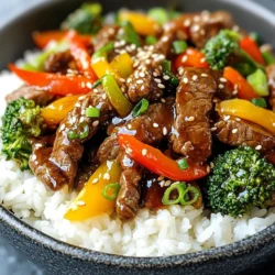 - 1 lb beef sirloin, thinly sliced against the grain - 2 cups fresh broccoli florets - 1 bell pepper (red or yellow), sliced into thin strips - 1 medium carrot, julienned - 4 green onions, chopped into 1-inch pieces - ½ cup low sodium soy sauce - ¼ cup honey - 1 tablespoon rice vinegar - 1 teaspoon sesame oil - 1 tablespoon cornstarch (optional, for a thicker sauce) - Sesame seeds, for garnish When you gather your ingredients, focus on freshness and quality. The beef sirloin should be nice and tender. Choose vibrant vegetables like bright green broccoli and colorful bell peppers. Your sauce will balance sweet and savory flavors perfectly. The honey and soy sauce work together to create a rich taste. If you want a thicker sauce, use cornstarch. Don't forget the sesame seeds for garnish! They add a nice crunch and look great on the plate. {{ingredient_image_2}} To begin, grab a small mixing bowl. In it, combine the following ingredients: - ½ cup low sodium soy sauce - ¼ cup honey - 1 tablespoon rice vinegar - 1 teaspoon sesame oil - 1 tablespoon cornstarch (optional for a thicker sauce) Whisk these ingredients together well. Once mixed, set the sauce aside for later. Next, heat 1 tablespoon of vegetable oil in a large skillet or wok over medium-high heat. When the oil is hot, add the thinly sliced beef in an even layer. Stir-fry the beef for about 2-3 minutes until it turns brown and is just cooked through. After that, remove the beef from the pan and place it on a plate. Now, in the same pan, add the remaining tablespoon of vegetable oil. Toss in the minced garlic and ginger. Stir-fry for about 30 seconds until you can smell their wonderful fragrance. Then, add the following vegetables to the pan: - 2 cups fresh broccoli florets - 1 sliced bell pepper (red or yellow) - 1 julienned medium carrot Stir-fry these vegetables for about 4-5 minutes. You want them to be tender-crisp and bright in color. Return the cooked beef to the pan along with the sauce you set aside. Stir everything together well, making sure all ingredients get coated in the sauce. Cook for another 2-3 minutes to heat everything through and let the sauce thicken slightly. Finally, stir in the chopped green onions and remove the pan from heat. - Best cuts for stir-frying: I recommend using beef sirloin for stir-frying. It has a nice balance of flavor and tenderness. Flank steak is another good choice if you want something leaner. - Importance of slicing against the grain: Slicing against the grain makes the beef tender. Look for the lines in the meat. Cut across those lines for the best texture. - Achieving the right texture: For a great stir-fry, keep the veggies crisp. Broccoli should be bright green and tender. Bell peppers need a little crunch. - How to prevent overcooking: Stir-fry veggies quickly over high heat. This helps them stay vibrant and full of flavor. Keep an eye on the time. Cook for just a few minutes. - Adjusting thickness with cornstarch: If you like a thicker sauce, add cornstarch. Mix it with a little water before adding to the pan. This will help it thicken nicely. - Balancing flavors in the sauce: Your sauce should be sweet and salty. The honey adds sweetness, while the soy sauce gives it that savory kick. Taste as you go. Adjust if needed! Pro Tips Cut Against the Grain: Always slice your beef against the grain to ensure tenderness. This helps break down muscle fibers, making each bite easier to chew. Prep Ingredients Ahead: Have all your ingredients prepped and ready to go before you start cooking. Stir-frying is a quick process, and being organized will help you achieve the best results. High Heat is Key: Use high heat when stir-frying to achieve that lovely sear on your beef and to keep the vegetables crisp. Adjust the heat as necessary to avoid burning. Customize Your Veggies: Feel free to customize the vegetables based on your preference or seasonal availability. Snap peas, zucchini, or mushrooms can also work beautifully in this stir fry. {{image_4}} You can easily swap beef with chicken or tofu. Chicken stir fry tastes great, too. Just slice it thinly like beef. Tofu is perfect for a plant-based meal. Use firm tofu and press it to remove water before cooking. For a seafood twist, try shrimp or scallops. They cook fast and pair well with the sauce. Feel free to mix in other veggies. Snap peas, mushrooms, or zucchini can add extra flavor. Seasonal vegetables are also a fun option. In spring, use fresh asparagus. In fall, try adding butternut squash for sweetness. The goal is to have a colorful dish that looks good and tastes great. Want some heat? Add chili flakes or fresh chili to the stir fry. It adds a nice kick. If you prefer a sweeter taste, try using maple syrup or agave instead of honey. This gives a new twist to the sauce. Mixing flavors keeps each meal exciting and fresh. To store your leftover teriyaki beef stir fry, first, let it cool down. Then, place it in an airtight container. This keeps it fresh and tasty. I recommend using glass containers for easy reheating. They don’t absorb smells and clean up nicely. If you want to keep it longer, freezing works great. Cool the stir fry completely, then transfer it to a freezer-safe bag or container. Squeeze out as much air as you can. This helps prevent freezer burn. When you’re ready to enjoy it again, thaw it overnight in the fridge. Reheat it on the stove over low heat. Stir occasionally to warm it evenly. In the fridge, your leftovers can last about 3 to 4 days. If you freeze them, they can stay good for up to 3 months. Just make sure to label your containers with the date, so you always know when to eat them. Yes, you can make Teriyaki Beef Stir Fry ahead of time. This makes meal prep easy. Cook the stir fry, then store it in an airtight container. Keep it in the fridge for up to three days. When ready to eat, just reheat it in a pan or microwave. Best practices for meal prep: - Cut and prep your veggies and beef beforehand. - Store the sauce in a separate container until you cook. - Reheat gently to avoid overcooking. You have many options to serve with Teriyaki Beef Stir Fry. Rice is a classic choice. Jasmine or brown rice works well. You can also use quinoa for a healthy twist. Side dish suggestions: - Steamed rice - Quinoa - Noodles - Crispy spring rolls - Mixed green salad Traditional teriyaki sauce contains soy sauce, which often has gluten. However, you can find gluten-free soy sauce. Look for brands made with rice instead of wheat. Options for gluten-sensitive diets: - Use tamari, a gluten-free soy sauce. - Make your own sauce with gluten-free ingredients. Making teriyaki sauce at home is easy. You just need a few simple ingredients. This way, you can control the flavors and avoid preservatives. Simple homemade recipe for teriyaki sauce: - ½ cup low sodium soy sauce - ¼ cup honey - 1 tablespoon rice vinegar - 1 teaspoon sesame oil - 1 tablespoon cornstarch (optional for thickness) Mix all the ingredients in a bowl. Whisk until combined. Cook it in a pan to thicken if desired. Enjoy the fresh taste! In this blog post, we explored making a tasty Teriyaki Beef Stir Fry. We covered the main ingredients, including beef sirloin and fresh veggies, plus a simple sauce. You learned step-by-step how to prepare and cook each element. We discussed tips for choosing the right beef and how to achieve the perfect vegetable texture. Finally, we shared storage tips and answered common questions. With these insights, you can enjoy a delicious, homemade stir fry anytime. Happy cooking!