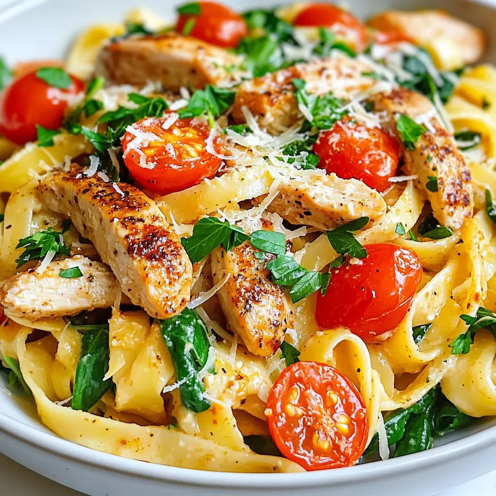 - 2 boneless, skinless chicken breasts, thinly sliced - 2 tablespoons Cajun seasoning - 1 tablespoon olive oil - 1 cup heavy cream - 2 cups chicken broth - 12 ounces fettuccine pasta - 1 cup cherry tomatoes, halved - 1 cup fresh spinach - 1/2 cup grated Parmesan cheese - 2 cloves garlic, minced - Salt and freshly ground black pepper, to taste - Chopped fresh parsley, for garnish This recipe serves four people. It’s perfect for a family dinner or a cozy meal with friends. Each serving is rich and creamy, making it a filling option. You can swap out the chicken for shrimp or tofu if you prefer. For a lighter dish, use half-and-half instead of heavy cream. You can also choose whole wheat pasta for a healthier option. If you don’t have Cajun seasoning, a mix of paprika, cayenne, and garlic powder works well. Fresh spinach can be replaced with kale or arugula for a different flavor. {{ingredient_image_2}} Start by slicing the chicken breasts thinly. Place them in a bowl. Then, add the Cajun seasoning. Make sure every piece is coated well. This step brings out the flavor in the chicken. Set it aside while you prepare to cook. Heat olive oil in a large skillet over medium-high heat. Wait until the oil shimmers. Carefully add the seasoned chicken to the skillet. Cook it for about 4 to 5 minutes. You want it to be browned and cooked through. Check the chicken; it should not be pink inside. Once done, transfer it to a plate and set it aside. In the same skillet, lower the heat to medium. Add the minced garlic and sauté for 30 seconds. You want it to smell nice but not burn. Next, pour in the chicken broth and bring it to a gentle simmer. Gradually stir in the heavy cream. Let it bubble softly for a few minutes. This helps blend all the flavors together. To make the sauce creamy, start with the right heat. Use medium heat when adding the chicken broth. If it's too hot, the cream can curdle. Gradually stir in the heavy cream to blend it well. This slow addition helps keep the sauce smooth. You can also mix in the Parmesan cheese at the end. This adds richness and flavor. Make sure to stir until the cheese melts completely. Cooking pasta well is key to this dish. Use a large pot with plenty of water. Salt the water before adding the fettuccine. This step enhances the pasta’s flavor. Cook the pasta until it’s al dente, about 8-10 minutes. Stir it occasionally to prevent sticking. Reserve a cup of pasta water before draining. This starchy water can help adjust the sauce's thickness later. If your sauce feels too thick, add a little pasta water to loosen it. Cajun seasoning is the star here, but you can boost flavors easily. Add a squeeze of lemon juice for brightness. Fresh herbs like basil or thyme can also enhance the dish. Don’t forget to taste as you cook! Adjust salt and pepper to your liking. If you want more heat, try adding a pinch of cayenne pepper or red pepper flakes. Enjoy experimenting to find your perfect balance! Pro Tips Season Generously: Make sure to coat the chicken thoroughly with Cajun seasoning for maximum flavor. The seasoning will enhance the dish and give it that authentic Cajun kick. Don’t Overcook the Pasta: Keep a close eye on the fettuccine while it cooks. Overcooked pasta can become mushy, so aim for al dente for the best texture. Use Fresh Ingredients: Whenever possible, opt for fresh spinach and ripe cherry tomatoes. Fresh ingredients will elevate the dish’s flavor and overall presentation. Adjust Creaminess: If you prefer a creamier sauce, feel free to add more heavy cream or Parmesan cheese. Adjust to your taste for the perfect creamy consistency. {{image_4}} Sometimes, you may want to switch up the protein. Shrimp works great in this dish. Just sauté the shrimp in the same oil until pink. Tofu is another option if you prefer plant-based. Use firm tofu and cube it. Sauté it until golden for a nice texture. Both options will soak up the Cajun flavors well. If you like it hot, add extra Cajun seasoning. You can also toss in some red pepper flakes. For a milder taste, reduce the seasoning or skip it in the sauce. Remember, you can always add spice later. Taste as you go, and find your perfect heat level. To make this dish vegetarian, simply remove the chicken. Replace it with more veggies like bell peppers or mushrooms. For a vegan twist, swap the heavy cream with coconut milk or cashew cream. Use nutritional yeast instead of Parmesan cheese. You still get a creamy texture and rich flavor with these changes. To store leftovers, wait for the pasta to cool. Place it in an airtight container. Make sure it seals well to keep the flavors fresh. You can keep it in the fridge for up to three days. If you want to save it longer, consider freezing it. When you want to reheat, use a skillet. Add a splash of chicken broth or water to keep it moist. Heat on low until warmed through. You can also use the microwave. Just cover it and heat in short bursts, stirring in between. To freeze, let the pasta cool completely. Store it in a freezer-safe container. Label it with the date, so you remember when you made it. It can last up to three months in the freezer. When ready to enjoy, thaw it in the fridge overnight before reheating. Yes, you can. While I love fettuccine in this dish, you can try penne, rotini, or linguine. Each pasta brings a unique texture and shape. Just adjust the cooking time based on the type of pasta you choose. If you want a lighter option, try using half-and-half or whole milk mixed with a bit of flour. You can also use coconut cream for a dairy-free option. Each substitute will change the flavor slightly, but they still work well. To reduce the spice, cut back on the Cajun seasoning. You can also add more cream or use a little sugar to balance the heat. Adding more tomatoes and spinach can help cool the dish down too. Adjust until it suits your taste! This blog post covered everything you need for creamy Cajun chicken pasta. We explored ingredients, cooked the chicken, and made a tasty sauce. You learned useful tips for flavor and cooking your pasta just right. I shared fun variations like shrimp and vegan options, plus storage advice. My final thought: this dish is flexible and fun! You can make it your own. Enjoy cooking and sharing your creamy pasta with friends and family!
