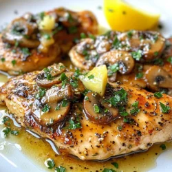 - 4 boneless, skinless chicken breasts - 8 oz fresh mushrooms, sliced - 4 cloves garlic, finely minced - 1/2 cup unsalted butter, divided - 1 teaspoon dried thyme - 1 teaspoon dried oregano - Salt and pepper, to taste - 1 tablespoon fresh parsley, chopped - 2 tablespoons fresh lemon juice - Tips on choosing quality ingredients: - Choose chicken that is pink and firm. - Look for mushrooms that are smooth and dry. - Select fresh garlic that is firm and has no sprouting. - Use unsalted butter for better control over salt levels. - Fresh herbs should be vibrant and fragrant. Using quality ingredients makes this dish shine. It enhances the taste and brings out rich flavors. Fresh herbs and quality chicken create a great base for this meal. Always trust your senses when picking out ingredients. {{ingredient_image_2}} To start, season both sides of the chicken breasts. Use salt, pepper, dried thyme, and oregano. This mix packs a punch of flavor. Be sure to cover every inch. An even coating makes a big difference in taste. Heat a large skillet over medium-high heat. Melt 2 tablespoons of butter until it bubbles. Carefully add the seasoned chicken. Cook each side for 5-7 minutes. Look for a golden brown crust. The chicken should reach 165°F or 74°C. Once it's ready, take the chicken out and set it on a plate. In the same skillet, add the rest of the butter. Let it melt before adding the sliced mushrooms. Sauté for 4-5 minutes. Stir occasionally until the mushrooms turn golden and tender. Then, add the minced garlic. Stir for 1-2 minutes. Be careful not to burn the garlic; it can turn bitter quickly. Return the chicken to the skillet. Spoon the mushroom and garlic mix over the top. Drizzle fresh lemon juice on everything. Let it cook for another 2-3 minutes. This helps the flavors blend well. Once done, sprinkle with fresh parsley for color. Serve it warm with rice or veggies for a tasty meal. - Adjusting cooking times: The thickness of the chicken affects cooking time. Thicker pieces will take longer. Aim for about 7-8 minutes per side for thicker breasts. Always check for a nice golden crust. - Using a meat thermometer: This tool is key for perfect chicken. Insert it into the thickest part of the chicken. It should read 165°F (74°C) when done. This ensures your chicken is safe to eat and juicy. - Ideas for plating: Place the chicken on a warm plate. Spoon the mushrooms and sauce over the top. This makes the dish look rich and inviting. The colors pop against the white chicken. - Garnishing suggestions: Fresh parsley adds a nice touch. Sprinkle it on top right before serving. A lemon wedge on the side brightens the dish and adds a splash of color. - Additional spices or herbs: Try adding a pinch of red pepper flakes for heat. Fresh thyme or rosemary can also add depth to the flavor. These herbs work well with the garlic and butter. - Suggestions for sauces or toppings: Consider a creamy sauce made with sour cream or a splash of white wine. These can make the dish even richer. A drizzle of balsamic reduction can also add a sweet, tangy balance. Pro Tips Use Fresh Ingredients: Fresh herbs and mushrooms will enhance the flavor profile of your dish, making it more aromatic and delicious. Don’t Overcrowd the Pan: Ensure the chicken and mushrooms have enough space to brown properly; overcrowding will cause steaming instead of searing. Rest the Chicken: Allow the chicken to rest for a few minutes after cooking to let the juices redistribute, resulting in a juicier bite. Experiment with Flavors: Feel free to add a splash of white wine or a sprinkle of red pepper flakes for an extra kick of flavor. {{image_4}} For a lighter option, try using olive oil instead of butter. This swap cuts down on fat while adding healthy fats. You can also use skinless chicken thighs for more flavor with less fat. If you want to go even lighter, try using vegetable broth to sauté the mushrooms. This change keeps the dish moist without extra calories. Instead of butter, you could also use a low-fat spread. You can easily adapt this recipe for different proteins. Pork chops work well in place of chicken. Season them the same way and cook until they reach 145°F. Tofu is another great choice for a meatless meal. Use firm tofu, and press it to remove excess water. Cut it into slices and follow the same steps to cook it. Both options let you enjoy the same rich flavors. To change the flavor of this dish, use different herbs. Basil or rosemary can bring a fresh twist. You could also try adding balsamic vinegar for a sweet and tangy kick. If you love heat, a pinch of red pepper flakes can spice things up. For a richer taste, drizzle with soy sauce or teriyaki sauce. Each option adds a unique twist that keeps the meal exciting. To store cooked chicken, let it cool down. Place it in an airtight container. You can use glass or plastic containers. Make sure to keep the mushrooms with the chicken for great flavor. Store it in the fridge for up to three days. To reheat without drying out, use low heat. You can warm it on the stove with a splash of water. If using a microwave, cover it with a damp paper towel. Heat for 1-2 minutes at medium power. For the oven, preheat to 350°F (175°C) and bake for 15-20 minutes. To freeze leftovers, wrap the chicken tightly in plastic wrap. Then, place it in a freezer bag. Make sure to remove as much air as possible. You can freeze it for up to three months. To thaw, move it to the fridge overnight before reheating. You can pair this dish with many sides. Here are some tasty options: - Fluffy rice absorbs the sauce. - Steamed vegetables add color and crunch. - Mashed potatoes provide a creamy base. - A fresh salad balances the flavors. - Garlic bread adds a nice touch. These sides make your meal more filling and enjoyable. Yes, you can prep this dish ahead of time. Here are some easy tips: - Season the chicken and store it in the fridge for up to 24 hours. - Cook the chicken and mushrooms, then store them separately. - When ready to eat, just reheat in a pan. This way, you save time on busy days. You can use dried herbs, but fresh herbs have a bolder taste. Here’s how they compare: - Fresh herbs add brightness to your dish. - Dried herbs are more concentrated in flavor. - Use one-third the amount of dried herbs as fresh. Both options work, but fresh gives a nice pop! This blog post shared a tasty recipe for Garlic Butter Mushroom Chicken. You learned about key ingredients like chicken, mushrooms, garlic, and seasonings. We covered cooking tips to get that perfect golden crust and ways to boost flavor with fresh lemon juice. Variations and storage tips help you enjoy this meal later. Remember, you can switch proteins or use healthier options. With these details, you can cook a rich dish that impresses. Enjoy experimenting and serving it with your favorite sides for an amazing meal!