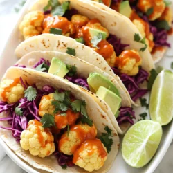 - 1 medium cauliflower, cut into bite-sized florets - 1 cup all-purpose flour - 1 teaspoon garlic powder - 1 teaspoon onion powder - ½ teaspoon smoked paprika - ½ teaspoon fine sea salt - ½ teaspoon freshly ground black pepper - 1 cup water (or plant-based milk, like almond or oat) - ½ cup buffalo sauce (adjust to your preferred spice level) To make these tacos, you start with fresh cauliflower. It gives the best taste and texture. You will mix the flour with spices to create a tasty batter. Garlic powder and smoked paprika add flavor. The batter is key for coating the florets well. - 1 ripe avocado, sliced - 1 cup finely shredded red cabbage - ¼ cup fresh cilantro, chopped Toppings make these tacos shine. Sliced avocado adds creaminess. Shredded red cabbage gives a nice crunch. Fresh cilantro brings brightness. You can mix and match to make these tacos your own. - 8 small corn tortillas - 8 small flour tortillas You have a choice of tortillas. Corn tortillas are gluten-free and have a nice flavor. Flour tortillas are soft and chewy. Warm them up before adding the filling for the best taste. Mixing the batter In a large bowl, combine the flour, garlic powder, onion powder, smoked paprika, sea salt, and black pepper. This blend gives the cauliflower great flavor. Gradually add water or plant-based milk. Whisk until the mix is smooth and thick like pancake batter. Coating the florets Take each floret and dip it into the batter. Ensure it is fully coated but let the extra batter drip off. Place the florets on a plate lined with parchment paper. This helps prevent sticking and makes cleanup easier. Preheating the air fryer Set your air fryer to 375°F (190°C) and let it preheat. Preheating helps the cauliflower cook evenly and become crispy. Cooking times and batch cooking Arrange the coated florets in a single layer in the air fryer basket. Do not overcrowd them. It’s best to cook in batches if needed. Air fry for 12-15 minutes. Shake the basket halfway through to ensure even cooking. The florets should turn golden brown and crispy. Wrapping the tortillas Warm the tortillas in a dry skillet or microwave them for a few seconds. This step makes them soft and easy to wrap. Adding toppings Fill each tortilla with the hot buffalo cauliflower. Top with sliced avocado, shredded red cabbage, and fresh cilantro. These toppings add color and crunch. Squeeze lime juice over the tacos for a burst of flavor. Enjoy your spicy and simple buffalo cauliflower tacos! To get the best texture in your tacos, start with a good batter. Make sure to mix the flour, garlic powder, onion powder, smoked paprika, sea salt, and black pepper well. When you add water or plant-based milk, stir until smooth. For even batter coating, dip each floret carefully. Allow excess batter to drip back into the bowl. This keeps the coating light and crispy. To achieve optimal crispiness, preheat your air fryer to 375°F. Cook the florets in a single layer. If they overlap, they won’t cook evenly. Shake the basket halfway through the cooking time. This ensures each piece gets that golden crunch we love. Feeling adventurous? Adjust the buffalo sauce to match your spice level. Start with half a cup and mix. Then taste it. If you want more heat, add a bit more sauce. For dipping, consider serving with ranch or yogurt sauce. These creamy sides balance the heat of the buffalo sauce. They also add a nice touch to your tacos. When serving, make your tacos visually appealing. Use a colorful platter to catch the eye. Lay the tacos side by side, and add lime wedges for a fresh pop. Garnish with fresh cilantro and lime. This adds brightness and flavor. A sprinkle of extra cilantro can make your dish look restaurant-worthy. Enjoy your tasty creation! {{image_4}} You can easily make this dish vegan. Use plant-based milk like almond or oat instead of regular milk. This keeps the batter creamy and delicious. For sauce, try a vegan buffalo sauce. Many brands offer great options that are fully plant-based. If you need a gluten-free option, use gluten-free flour. It works well in the batter. You can also swap out the cauliflower for other veggies. Try using broccoli or sweet potatoes for a different taste and texture. Both options will still give you that crunch you love. Pair these tasty tacos with a fresh side salad or some roasted veggies. A cool drink like iced tea or a light beer goes well too. If you have leftovers, store the taco filling separately. You can easily reheat it for another meal. Simply warm the cauliflower in the air fryer to keep it crispy. To keep your buffalo cauliflower tacos fresh, store them in the fridge. Use an airtight container to prevent moisture. They will stay good for about 3 days. If you want to keep them longer, freezing is an option. Place the cooled tacos in a freezer-safe bag. They can last up to 2 months in the freezer. When it’s time to reheat, you have two great options: the microwave or the air fryer. The microwave is quick, but it may make the tacos soft. If you want them crispy, use the air fryer. Preheat it to 375°F (190°C) and heat for about 5-7 minutes. This helps keep that crunchy texture you love. How long will your tacos last? In the fridge, they last about 3 days. In the freezer, they can last up to 2 months. Look for signs of spoilage, like a sour smell or mold. If you see any, it's best to toss them out. Enjoy your tacos while they are fresh! To make cauliflower crispy, start with a good batter. Use all-purpose flour mixed with spices. Make sure to whisk in enough water to create a smooth batter. Dip each floret and let the excess drip off. This helps keep them crispy. Preheat your air fryer to 375°F (190°C). Cook the florets in a single layer. Shake the basket halfway through cooking. This ensures even crispiness. Aim for about 12-15 minutes until they turn golden brown. Yes, you can use frozen cauliflower. However, you need to adjust cooking times. First, thaw the cauliflower completely. Pat it dry with a towel to remove extra moisture. This helps the batter stick better. You may need to cook them a bit longer, about 15-20 minutes. Check for crispiness and shake the basket often. To make the tacos less spicy, choose a milder buffalo sauce. Look for sauces labeled "mild" or "original." You can also mix in some yogurt or sour cream with the buffalo sauce. This adds creaminess and cuts the heat. For toppings, try using plain avocado or shredded cheese. These will also balance the spice while adding great flavor. This blog post covered how to make tasty cauliflower tacos. We explored key ingredients like cauliflower, flour, and spices, plus fun toppings like avocado and cabbage. I shared step-by-step instructions, tips for crispiness, and ideas for serving. You can even adjust for vegan or gluten-free needs. To wrap up, these tacos offer a fun twist on classic flavors. Enjoy experimenting with your toppings and make it your own!