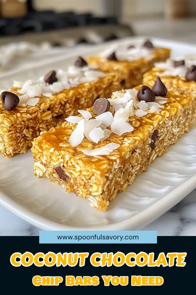 Indulge in these delicious Coconut Chocolate Chip Granola Bars, a healthy granola bar recipe perfect for snacks or breakfast! These homemade granola bars are no-bake and gluten-free, making them a guilt-free treat you’ll love. Packed with oats, coconut, and dark chocolate, they’re easy to prepare in just 15 minutes. Save this recipe for the ultimate healthy snack! #GranolaBars #HealthySnacks #CoconutRecipe #GlutenFreeTreats