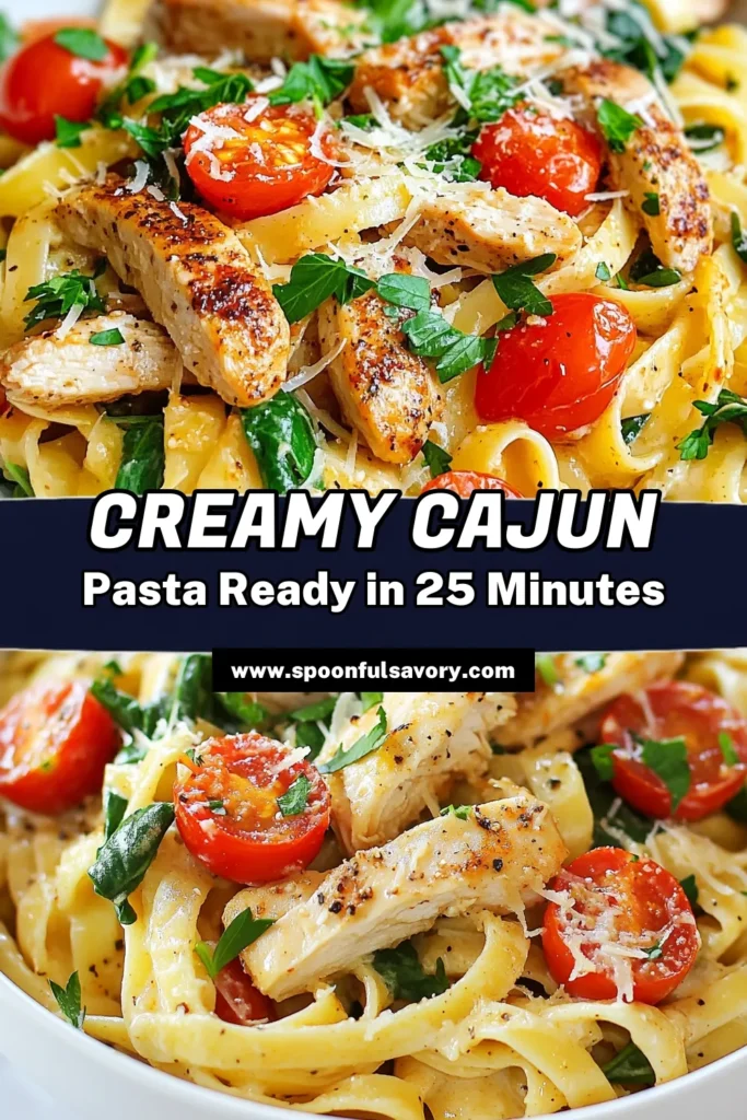Craving a deliciously bold meal? Try this creamy Cajun chicken pasta that will elevate your dinner game! This easy creamy pasta dish features tender chicken seasoned with Cajun spices, fettuccine, and fresh veggies, all enveloped in a rich, creamy sauce. Perfect for a quick dinner recipe, it's a flavorful way to impress family and friends. Save this Cajun pasta recipe for your next meal! #CajunPasta #QuickDinner #CreamyPasta #PastaRecipe