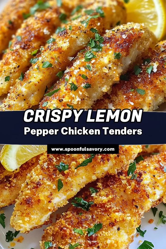 Discover the perfect balance of zesty and crunchy with our Lemon Pepper Chicken Tenders! This easy homemade chicken tenders recipe features panko crusted chicken tenders that are irresistibly crispy and full of flavor. Enjoy a delightful meal in just an hour with this crispy lemon chicken recipe. Dive into these easy chicken tenders with lemon, and don’t forget to save this recipe for your next family dinner! #ChickenTenders #LemonPepperChicken #EasyRecipes #DinnerIdeas