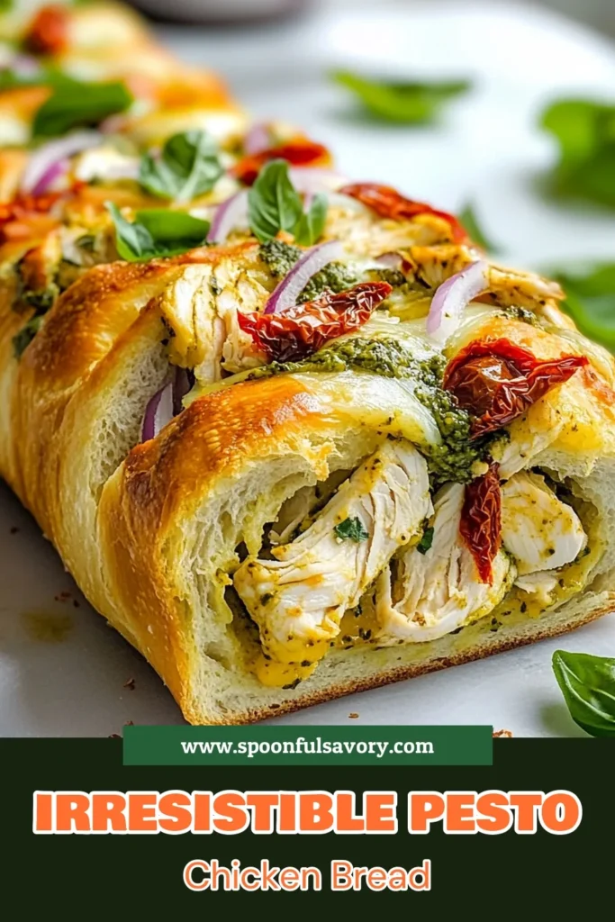 Indulge in delicious Pesto Chicken Stuffed Bread, a must-try in Italian bread recipes! This easy chicken pesto recipe combines shredded chicken, mozzarella, and basil pesto for a mouthwatering filling. Perfect for gatherings or family dinners, this baked stuffed bread recipe is sure to impress. Discover innovative stuffed bread ideas with this simple guide! Save this recipe for your next meal! #PestoChickenStuffedBread #ItalianRecipes #StuffedBread #BakedBread
