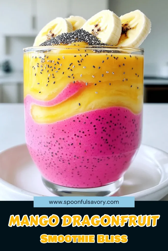Dive into a tropical paradise with this Mango Dragonfruit Bliss Smoothie! Packed with fresh mango, vibrant dragonfruit, and creamy coconut milk, this smoothie is not only a delicious treat but also a nutritious boost filled with superfoods like chia seeds. Perfect for a refreshing breakfast or snack! Click through for the full recipe and enjoy a taste of paradise today! #SmoothieRecipe #MangoDragonfruit #HealthyDrinks #Superfoods