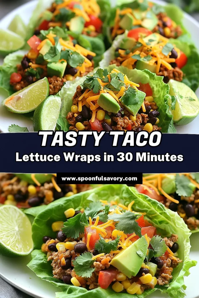 Discover the deliciousness of taco lettuce wraps! This healthy taco recipe features ground turkey for a low-carb twist, making it perfect for an easy weeknight dinner. Packed with flavor, these ground turkey lettuce wraps are simple to make and perfect for the whole family. Serve with avocado, tomato, and cheese for a satisfying meal. Try this low-carb taco recipe tonight! Save for later! #TacoLettuceWraps #HealthyEating #LowCarbRecipes #WeeknightDinner