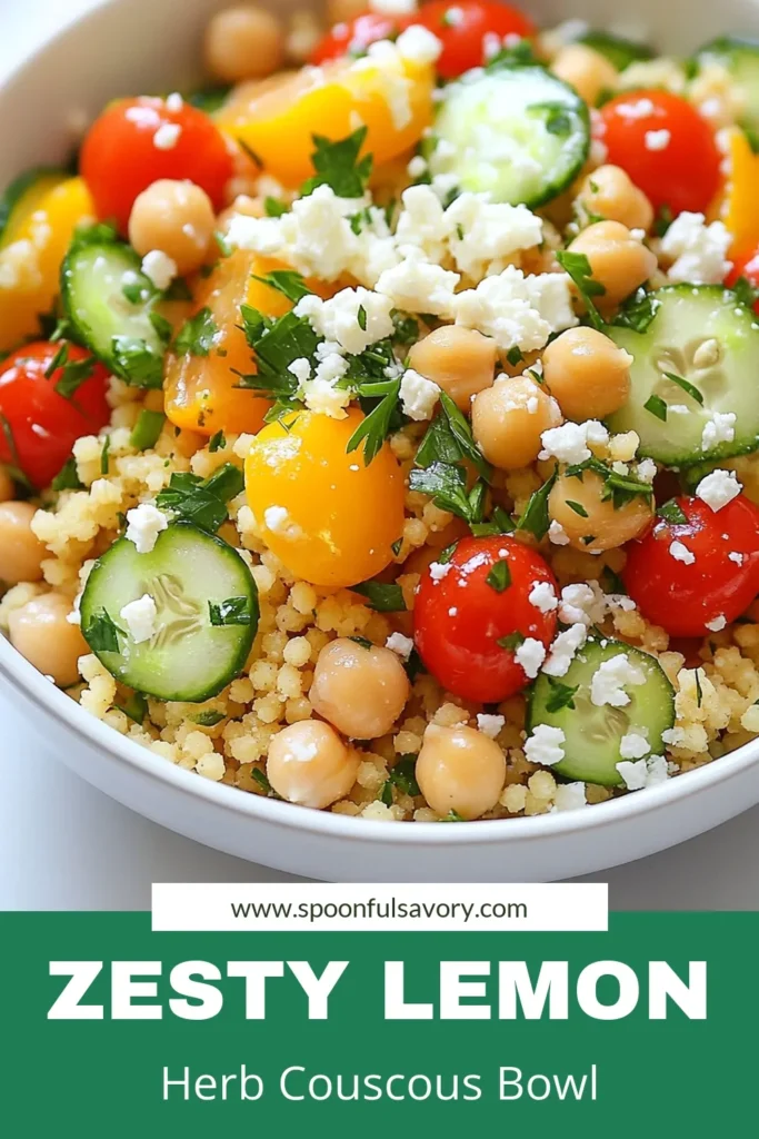 Looking for a refreshing and vibrant Lemon couscous recipe? This Herb couscous bowl is perfect for a quick meal or side dish. Packed with nutritious ingredients, this vegetarian couscous salad features a delightful mix of lemon, chickpeas, and fresh veggies, making it one of the healthiest couscous dishes. Try this Mediterranean couscous recipe today! Save and share for your next healthy cooking adventure! #CouscousRecipe #VegetarianRecipes #HealthyEating #MediterraneanFood