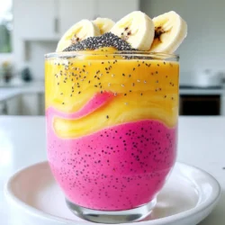 - 1 ripe mango, peeled and diced - 1 cup dragonfruit (fresh or frozen), chopped into cubes - 1 banana, sliced - 1 cup coconut milk (or your choice of milk) - 1 tablespoon honey or agave syrup (optional for sweetness) - 1 tablespoon chia seeds - Ice cubes (optional, for a thicker consistency) To make the Mango Dragonfruit Smoothie, you need fresh, ripe ingredients. Start with a mango. Choose one that feels slightly soft but is not bruised. The color should be vibrant, showing it is ripe. Next, grab some dragonfruit. If using fresh, look for one that has bright pink or yellow skin. Fresh dragonfruit has a sweet taste and a crunchy texture. You will also need a banana. Pick one that is yellow with a few brown spots. This means it is sweet and ready to use. For the milk, coconut milk adds a creamy flavor. However, you can use any milk you prefer, such as almond or oat milk. If you like sweetness, add honey or agave syrup. This step is optional, depending on your taste. Chia seeds are a great addition for nutrition. They are tiny but full of fiber and protein. Finally, you can add ice cubes for a thicker smoothie. This is perfect for hot days when you want a cold treat. Gather these ingredients, and you are ready to blend a refreshing drink! - Handling and chopping dragonfruit: Cut the dragonfruit in half. Use a spoon to scoop out the bright flesh. Chop the flesh into small cubes. This fruit adds a fun color and taste. - Peeling and dicing the mango: Cut off the skin of the mango. Hold the fruit in one hand and slice it into cubes. Be careful of the pit! Diced mango gives sweetness to the smoothie. - Slicing the banana: Take a ripe banana and peel it. Use a knife to slice it into rounds. Banana adds creaminess and a nice flavor. - Combining base ingredients in a blender: In a blender, add the coconut milk first. Then, add the diced mango, dragonfruit cubes, and sliced banana. This mix will create a rich base. - Adding optional honey or agave syrup: If you like your smoothie sweet, drizzle in honey or agave syrup. This step is optional, so taste it first! - Incorporating chia seeds: Sprinkle chia seeds into the blender. These seeds are tiny but mighty. They add nutrition and a fun texture. - Blending until smooth and adjusting consistency: Blend the mixture on high until it’s creamy. If you want a thicker smoothie, add ice cubes. Blend again until smooth. Check the taste and adjust as needed! To choose the best mango, look for one that feels slightly soft when you press it. The skin should be a mix of yellow and red. A good mango smells sweet at the stem end. Avoid ones with dark spots or wrinkles. For dragonfruit, pick one that is bright in color and firm. The skin should not have too many blemishes. A ripe dragonfruit has a sweet scent. If it feels too soft, it may be overripe. To make a thicker smoothie, add ice cubes or use frozen fruits. This gives it a creamy texture. For a thinner smoothie, add more coconut milk or juice. When blending, start on a low speed to mix. Then, increase to high speed until smooth. This method helps break down all the ingredients evenly. If it's too thick, add a splash of milk and blend again. Adjust to your liking! {{image_4}} If you're looking for dairy-free options, use almond milk or oat milk instead of coconut milk. Both work well and keep the smoothie creamy. For sweeteners, honey is great, but you can try maple syrup or stevia if you prefer. These alternatives can suit your taste and dietary needs. Want to boost the nutrients? Add a handful of spinach or kale. They blend well and you won’t taste them much. For extra flavor, mix in other fruits like pineapple or berries. Each addition gives a unique twist to the classic Mango Dragonfruit Smoothie. To keep your leftover smoothie fresh, store it in the fridge. Use a sealed container to prevent oxidation. This way, it stays tasty for up to 24 hours. When you’re ready to drink, shake it well or stir to mix any settled ingredients. If you want to save the smoothie for longer, freezing is a good option. Pour it into ice cube trays or freezer-safe bags. This lets you enjoy it later in individual portions. To keep your mango fresh, store it at room temperature until ripe. Once ripe, place it in the fridge for a few days. This helps maintain its sweetness and texture. For dragonfruit, keep it in the fridge, too. Wrap it in plastic wrap to prevent it from drying out. This way, it stays juicy and vibrant for your smoothies. Chia seeds are easy to store. Keep them in a cool, dry place in an airtight container. This helps them stay fresh for months. Make sure to check the date on the package for the best quality. You can use other milks if you don't want coconut milk. Here are some great options: - Almond milk - Oat milk - Soy milk - Cashew milk These milks will keep your smoothie creamy and tasty. Each type has its own flavor. For example, almond milk is nutty, while oat milk is sweet. Adjust your choice based on your taste. Yes, you can use frozen fruit! In fact, using frozen fruit has many benefits: - It makes your smoothie cold and refreshing. - It gives your drink a thicker texture. - Frozen fruit saves time since you don’t need to chop fresh fruit. Using frozen dragonfruit and mango can be a smart choice. Plus, it keeps your smoothie fresh longer and helps you enjoy it anytime. This smoothie is packed with good nutrients! Here are some health benefits: - Mango is high in vitamins A and C, which help your skin and immune system. - Dragonfruit has antioxidants that can improve your health. - Bananas provide potassium, which is good for your heart. - Chia seeds have fiber and omega-3 fatty acids, great for digestion. Overall, this smoothie is a tasty way to bring good nutrition into your diet. Enjoy it as a snack or breakfast! This blog post covered how to make a delicious mango dragonfruit smoothie. You learned about the key ingredients and how to prepare them. I shared tips for selecting ripe fruit and achieving your desired smoothie texture. You can explore fun variations and storage tips for leftovers too. Enjoy experimenting with this recipe. It's easy to adapt for your taste and needs! A tasty smoothie can be a quick and healthy choice any time of day. Now it's your turn to blend!