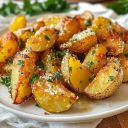 To make Garlic Parmesan Potato Wedges, you need a few key items. Here&rsquo;s what to grab: - 4 medium russet potatoes, thoroughly scrubbed and cut into wedges - 4 tablespoons extra virgin olive oil - 4 cloves garlic, finely minced - 1 teaspoon dried Italian herb blend (oregano, thyme, and basil) - 1 teaspoon sea salt - &frac12; teaspoon freshly ground black pepper - &frac12; cup freshly grated Parmesan cheese - Fresh parsley, finely chopped (for garnish) These ingredients work together to create that crispy and cheesy taste we love. You can easily add more flavor to your potato wedges. Try these extras: - &frac14; teaspoon red pepper flakes for heat - 1 tablespoon lemon juice for brightness - 1 teaspoon smoked paprika for a smoky flavor - A sprinkle of cayenne pepper to kick up the spice These optional ingredients can take your dish to new heights. If you&rsquo;re missing an ingredient, don&rsquo;t worry! Here are some swaps you can make: - Use sweet potatoes instead of russet potatoes for a sweeter taste. - Swap olive oil with melted butter for a richer flavor. - Grana Padano cheese can replace Parmesan for a similar taste. - Fresh garlic can be used instead of minced for a stronger kick. These substitutions can help you customize the recipe to your taste! {{ingredient_image_2}} Start with 4 medium russet potatoes. Scrub them well to remove dirt. Cut each potato into wedges. Aim for even sizes to cook evenly. Toss them in a large bowl with 4 tablespoons of extra virgin olive oil. Make sure each wedge gets a nice coat of oil. This step helps them crisp up in the oven. Now, it's time to add flavor. Mince 4 cloves of garlic and place them in the bowl. Add 1 teaspoon of dried Italian herb blend. This mix has oregano, thyme, and basil, adding great taste. Sprinkle in 1 teaspoon of sea salt and &frac12; teaspoon of freshly ground black pepper. Toss the wedges again until they are evenly coated with the seasoning. This will ensure every bite is packed with flavor. Next, preheat your oven to 425&deg;F (220&deg;C). Line a baking sheet with parchment paper for easy cleanup. Spread the potato wedges in a single layer on the sheet. Make sure they do not touch each other. This helps them become crispy. Bake the wedges for 25 minutes. Halfway through, flip them to brown both sides. After 25 minutes, sprinkle &frac12; cup of freshly grated Parmesan cheese on top of the wedges. This will create a cheesy crust. Bake for another 5-7 minutes until the cheese bubbles and turns golden. Once done, let them cool for a few minutes. Garnish with finely chopped parsley before serving. Enjoy your tasty Garlic Parmesan Potato Wedges! To get those perfect crispy wedges, start by cutting the potatoes evenly. This helps them cook at the same rate. Soak the wedges in cold water for at least 30 minutes. This removes extra starch and helps them crisp up. After soaking, dry the wedges well with a clean towel. Toss them in olive oil, garlic, herbs, salt, and pepper to coat evenly. Spread them out on a baking sheet without overlapping. Bake in a hot oven at 425&deg;F. Flip them halfway to get all sides crispy. Finally, add the cheese and bake until bubbly and golden. This technique makes the wedges crunchy on the outside and soft inside. If you have leftovers, store them in an airtight container. Let the wedges cool completely before sealing. This helps keep them fresh. You can store them in the fridge for up to three days. When you're ready to eat, reheat them in the oven for best results. Set the oven to 400&deg;F and bake for about 10 minutes. This keeps them crispy instead of mushy. Avoid microwaving, as it can make them soggy. Dipping sauces can take your potato wedges to the next level. Here are a few tasty options: - Ranch dressing - Spicy ketchup - Garlic aioli - Sour cream mixed with chives - Honey mustard These sauces add flavor and fun. Try them all to find your favorite! Pro Tips Soak the Potatoes: Soaking the cut potato wedges in cold water for at least 30 minutes before baking helps remove excess starch, resulting in crispier wedges. Use Fresh Garlic: Freshly minced garlic provides a stronger, more vibrant flavor compared to pre-minced or jarred garlic, enhancing the overall taste of the dish. Experiment with Seasonings: Feel free to mix in different spices such as paprika, cayenne pepper, or even a sprinkle of smoked paprika for a unique twist on the flavor profile. Serve Immediately: For the best texture and flavor, serve the garlic Parmesan potato wedges immediately after baking while they are still hot and crispy. {{image_4}} You can change the flavor of your wedges by using brown butter. Start by melting butter in a pan over low heat. Let it cook until it turns a golden brown color. This takes about 5 minutes. The nutty flavor adds a rich taste to the wedges. After you toss the wedges in olive oil, mix in the brown butter instead. Then, follow the rest of the recipe as usual. Top with extra cheese for a cheesy delight. If you like heat, try spicy garlic Parmesan wedges. Add red pepper flakes to the seasoning mix. About 1 teaspoon should do the trick. You can also use cayenne pepper for a stronger kick. Mix the spices with the garlic and oil before tossing the wedges. Bake as usual. The result is a tasty, spicy twist that makes your taste buds dance. For a fresh take, use fresh herbs. Instead of dried Italian herbs, try adding chopped rosemary or thyme. This gives a bright flavor to your wedges. Just mix the fresh herbs into the oil and garlic before coating the potatoes. You can also add a squeeze of lemon juice for a zesty finish. The fresh herbs make these wedges vibrant and fragrant. Garlic Parmesan potato wedges shine on their own, but they pair well with other dishes. Here are some great choices: - Grilled Chicken: The savory flavor of grilled chicken complements the garlic taste. - Steak: Juicy steak adds a hearty touch to your meal. - Salads: A fresh green salad balances the richness of the wedges. You can enjoy these wedges with different flavors. Try these pairings for an amazing taste experience: - Ketchup: A classic choice to add sweetness. - Ranch Dressing: Creamy ranch brings a cool contrast. - Garlic Aioli: For a richer garlic flavor, this dip is a winner. Garlic Parmesan wedges make a perfect snack or starter. Here&rsquo;s how to serve them: - Platter Style: Serve them on a large platter for sharing. - Individual Bowls: Place wedges in small bowls for guests. - Garnish: Top with parsley for a touch of color and freshness. To get crispy potato wedges, follow a few key steps. First, soak the cut potato wedges in cold water for 30 minutes. This removes extra starch and helps them crisp up. Next, dry the wedges well with a towel. Moisture can make them soggy. Use enough olive oil to coat each wedge. Spread them out on the baking sheet without overlapping. This allows heat to circulate around each piece. Finally, flip the wedges halfway through baking to ensure even crispness. Yes, you can use different types of potatoes. However, russet potatoes work best for crispy wedges. They have a high starch content, which helps achieve that perfect texture. Yukon Gold potatoes are another good choice. They offer a creamier taste but may not be as crispy. If you try sweet potatoes, keep in mind they cook faster. Adjust baking time accordingly to avoid burning. There are many tasty dips for your wedges. Here are a few favorites: - Garlic aioli: This creamy dip pairs well with the garlic flavor. - Ranch dressing: A classic choice that adds a cool touch. - Spicy ketchup: For those who enjoy a kick. - Blue cheese dressing: Great for more bold flavor lovers. Experiment with these dips and find your favorite! Garlic Parmesan potato wedges are a tasty and fun dish. We covered key ingredients, step-by-step instructions, and tips for crispy results. You can explore flavor variations and pairing ideas. My final thought: these wedges are great for sharing or enjoying solo. Get creative with dips and toppings, and don&rsquo;t forget to savor each bite! Enjoy your cooking!