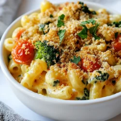 - 2 cups elbow macaroni - 1 tablespoon olive oil - 1 small onion, finely chopped - 2 cloves garlic, minced - 1 cup broccoli florets - 1 cup spinach, chopped - 1 cup cherry tomatoes, halved - 2 cups shredded cheddar cheese - 1 cup milk (or plant-based milk) - 2 tablespoons all-purpose flour - 1 teaspoon mustard powder - Salt and pepper to taste - 1/2 cup breadcrumbs (optional, for topping) - Fresh parsley, chopped (for garnish) You can switch out some ingredients to suit your taste. For the elbow macaroni, try penne or shells. If you're out of cheddar, use mozzarella or gouda. For the milk, almond or oat milk works well. You can skip the breadcrumbs if you prefer a lighter dish. Feel free to add or swap vegetables too. Try zucchini, bell peppers, or peas for extra flavor. This veggie loaded mac and cheese is not just tasty; it&rsquo;s also a good choice. Each serving offers: - Calories: Around 400 - Protein: About 18 grams - Carbohydrates: Roughly 45 grams - Fiber: 4 grams - Fat: 18 grams The veggies add fiber and vitamins, making this meal more balanced. Plus, it&rsquo;s a fun way to get kids to eat their greens! {{ingredient_image_2}} To start, fill a large pot with salted water. Bring it to a rolling boil. Add 2 cups of elbow macaroni to the pot. Cook the pasta according to the package instructions. Aim for al dente, which means it should be firm but not hard. After cooking, drain the pasta in a colander. Set it aside for later. Now, take a large skillet and add 1 tablespoon of olive oil. Heat it over medium heat. Add the finely chopped onion and minced garlic. Saut&eacute; these together for about 2-3 minutes. They should become soft and aromatic. This step adds depth to your dish. Next, it's time to add some color and nutrition. Toss in 1 cup of broccoli florets. Cook them for about 3-4 minutes until they start to soften. After that, add in 1 cup of chopped spinach and 1 cup of halved cherry tomatoes. Stir everything together and cook for about 2 more minutes. The spinach should wilt nicely. Once done, remove the skillet from the heat and set it aside to cool. To make a creamier cheese sauce, start with cold milk. This helps the sauce mix well. Use a whisk to combine the milk and flour in a saucepan. Stir slowly over medium heat. Keep stirring until the sauce thickens. If the sauce seems too thick, add more milk slowly. This keeps it smooth and creamy. Always add cheese gradually, stirring until it melts. Some great vegetables for mac and cheese are: - Broccoli florets - Spinach - Cherry tomatoes - Cauliflower - Zucchini These veggies add flavor and color. You can also try bell peppers or peas. They bring sweetness and crunch. Use fresh or frozen veggies, whichever you like. You can customize this dish in many fun ways. Here are some ideas: - Add Proteins: Try cooked chicken, bacon, or chickpeas for extra protein. - Spice It Up: Add red pepper flakes or hot sauce for heat. - Change the Cheese: Use mozzarella, gouda, or feta for new flavors. - Mix in Grains: Try adding quinoa or brown rice for a hearty twist. Get creative! Each change makes the dish your own. Enjoy experimenting with flavors and textures! Pro Tips Use Fresh Vegetables: Fresh produce enhances the flavor and nutritional value of your mac and cheese. Opt for seasonal vegetables for the best taste. Cheese Choices: Experiment with different types of cheese like Gruy&egrave;re or Monterey Jack for a unique flavor profile. Mixing cheeses can also create a creamier texture. Make it Creamy: For an extra creamy sauce, consider adding a dollop of cream cheese or sour cream to the cheese sauce mixture. Customize Your Toppings: Get creative with toppings! Try adding crispy bacon, saut&eacute;ed mushrooms, or a sprinkle of your favorite herbs for added flavor and texture. {{image_4}} You can easily make this dish vegan. Replace cheese with a plant-based cheese. Use almond or oat milk instead of regular milk. You can also add nutritional yeast for a cheesy flavor. This gives you a rich taste without dairy. Don't forget to check the labels on the cheese for dairy. Mixing cheeses can elevate your mac and cheese. Try using mozzarella for stretchiness. Gouda adds a smoky flavor, while pepper jack gives a spicy kick. You can also blend sharp cheddar with cream cheese for creaminess. Each cheese brings a unique taste to your dish. Add spices for extra flavor. A pinch of cayenne can add heat. You can also mix in some paprika for a smoky taste. Fresh herbs like basil or thyme can enhance the flavor, too. Consider adding a splash of lemon juice for brightness. These small tweaks make your dish even more special. To store leftovers, let the mac and cheese cool first. Then, place it in an airtight container. You can keep it in the fridge for up to three days. Make sure to press out any excess air before sealing. This helps keep the dish fresh and tasty. If you want to freeze it, follow the same cooling step. Use a freezer-safe container or a resealable bag. Squeeze out the air to prevent freezer burn. Veggie loaded mac and cheese can last about two to three months in the freezer. Label the container with the date so you know when to use it. To reheat, you can use the microwave or the oven. If using the microwave, place a portion in a bowl. Add a splash of milk to keep it creamy. Heat in short bursts, stirring in between. For the oven, preheat to 350&deg;F. Place the mac and cheese in a baking dish and cover it with foil. Bake for about 20 minutes, or until it's heated through. Enjoy your creamy dish again! Yes, you can make this dish ahead of time. Cook the pasta and veggies, then mix everything. Store it in the fridge for up to two days. When ready to eat, reheat it on the stove or in the oven. If you choose the oven, add some extra cheese for a tasty top! You have plenty of options! You can try penne, fusilli, or shells. Each shape gives a new twist to the dish. Use gluten-free pasta if needed. Just make sure to cook it al dente so it holds up well. You can add many veggies to your mac and cheese! Try zucchini, bell peppers, or carrots. Just chop them small and saut&eacute; them like the other veggies. You can also use frozen veggies for ease. This adds color, flavor, and nutrition to your meal! This blog post covered how to make great mac and cheese. We talked about the ingredients you need and how to swap them out. I shared steps to cook pasta, saut&eacute; aromatics, and add veggies. You also learned tips for a creamier sauce and ways to customize the dish. Lastly, we went through storage tips and answered common questions. Now you have all the tools to create the best mac and cheese for any occasion. Enjoy your cooking, and don&rsquo;t hesitate to try new flavors and ideas!