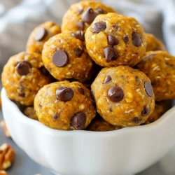 To make tasty pumpkin spice energy balls, you need these simple ingredients: - 1 cup rolled oats - 1/2 cup pumpkin puree - 1/2 cup almond butter (or peanut butter) - 1/4 cup honey or maple syrup - 1 teaspoon vanilla extract - 1 teaspoon pumpkin pie spice - 1/2 teaspoon ground cinnamon - 1/4 cup chopped pecans or walnuts - 1/4 cup dark chocolate chips or dried cranberries - A pinch of sea salt These ingredients work together to create a delightful snack. The oats give you fiber, while pumpkin adds moisture and flavor. Nut butter provides healthy fat and protein. Honey or maple syrup sweetens each bite. Pumpkin pie spice and cinnamon bring that warm fall taste. Nuts add crunch, and chocolate or cranberries give a nice sweet touch. You can adjust ingredients to fit your taste or allergies. This recipe is easy to follow and perfect for a quick snack. Each bite is packed with energy, making it great for a boost before your workouts or as a midday pick-me-up. {{ingredient_image_2}} First, gather your utensils. You will need a large mixing bowl and a baking sheet. Collect all the ingredients. This includes oats, pumpkin puree, almond butter, honey, and spices. Make sure your workspace is clean. A tidy kitchen makes cooking fun! In the large bowl, add the rolled oats and pumpkin puree. Mix them well. Next, add the almond butter and honey. Stir in the vanilla extract, pumpkin pie spice, ground cinnamon, and a pinch of sea salt. Mix until everything is sticky and smooth. This is where the magic begins! Now it's time for the fun part! Gently fold in your chopped nuts and chocolate chips or cranberries. Make sure they spread evenly. Next, take some of the mixture and roll it into a ball about 1 inch wide. Keep your hands slightly damp. This helps the mixture stick less. Once all the balls are shaped, arrange them on the baking sheet. Use parchment paper to keep them from sticking. Leave some space between each ball. Now, put the baking sheet in the fridge. Chill for at least 30 minutes. This helps the energy balls firm up. Enjoy the wait; the smell is heavenly! To create the best pumpkin spice energy balls, focus on texture. You want a sticky, cohesive mix. If it feels too dry, add a bit more pumpkin puree or nut butter. If it&rsquo;s too wet, toss in a few oats. Taste as you go to adjust sweetness. Use honey for a milder sweetness or maple syrup for a richer flavor. For even-sized energy balls, use a small scoop. This helps keep them uniform. Roll the mixture in your palms gently. If the mix sticks to your hands, wet your palms slightly. This makes shaping easier. Aim for 1-inch balls for the perfect bite-sized snack. Presentation matters! Serve your energy balls in a fun jar or a colorful bowl. This makes them look inviting. Pair these bites with warm apple cider or a cup of tea. They make a great snack before workouts or during busy days. Pro Tips Chill for Better Texture: Allow the energy bites to chill for at least 30 minutes in the refrigerator. This helps them firm up, making them easier to handle and enhancing their texture. Experiment with Flavors: Feel free to customize the recipe by adding different mix-ins like seeds, dried fruit, or nut butters. This adds variety and can cater to different taste preferences. Storage Tips: Store leftover energy bites in an airtight container in the refrigerator for up to a week. You can also freeze them for longer storage&mdash;perfect for meal prep! Make it Vegan: Substitute honey with maple syrup or agave nectar for a completely vegan option. This keeps the energy bites plant-based without sacrificing sweetness. {{image_4}} You can change the flavor and texture of your energy balls. Here are some easy swaps: - Nut Butters: Instead of almond butter, use peanut butter or cashew butter. Each type adds a unique taste. - Sweeteners: Swap honey for maple syrup or agave nectar. Each sweetener gives a different sweetness level. Spice up your energy balls with extra flavors. Here are some ideas: - Protein Powder: Mix in a scoop of your favorite protein powder. This adds nutrition and keeps you full longer. - Seeds: Add chia seeds or flaxseeds for more crunch and health benefits. They give a nice texture and boost omega-3s. - Dried Fruits: Incorporate dried cranberries or raisins. These add sweetness and chewiness, making the bites even tastier. Make these energy balls fit various diets. Here are some options: - Vegan Options: Use maple syrup instead of honey. This makes the recipe suitable for vegans. - Gluten-Free Adjustments: Ensure your oats are labeled gluten-free. This way, everyone can enjoy these tasty snacks. To keep your pumpkin spice energy balls fresh, place them in an airtight container. This helps prevent moisture and keeps them tasty. Use a glass jar or a plastic container with a tight lid. Avoid containers that let air in, as this can make them dry out. In the refrigerator, these energy balls last about one week. If you want them to last longer, freezing is a great option. They stay good for up to three months in the freezer. Just thaw them in the fridge before eating. You can use leftover energy balls in other recipes. Crumble them over yogurt or mix them into smoothies for extra flavor. You can also enjoy them as a quick snack on the go. They pair well with fresh fruit or a cup of tea. You can replace nut butter with seeds. Use sunflower seed butter or tahini instead. These options work well in binding the ingredients. Just measure the same amount as you would for nut butter. The taste will change slightly, but they will still be tasty! Yes, you can use fresh pumpkin. Just cook and mash it first. Make sure it is smooth and not watery. This will help keep the texture right. Fresh pumpkin adds a nice flavor, but it may change the consistency a bit. To boost protein, add protein powder. Use about a quarter cup of your favorite kind. You can also mix in some chia seeds or hemp seeds. These seeds not only add protein but also add fiber, making your snack even healthier. Each energy ball has about 100 calories. This can vary based on the nuts and sweeteners you use. If you want a lower calorie count, use less honey or maple syrup. Adjusting the mix will help you fit these bites into your diet better. This blog post covered how to make delicious energy balls using simple ingredients. We discussed mixing, shaping, and chilling the energy balls, along with tips for perfecting your mixture. You can customize flavors and store them easily. Remember, these snacks are not just tasty but also versatile. Enjoy experimenting with different ingredients to suit your taste. With a few simple steps, you now have a healthy snack ready to go. Keep these energy balls on hand for a quick bite!