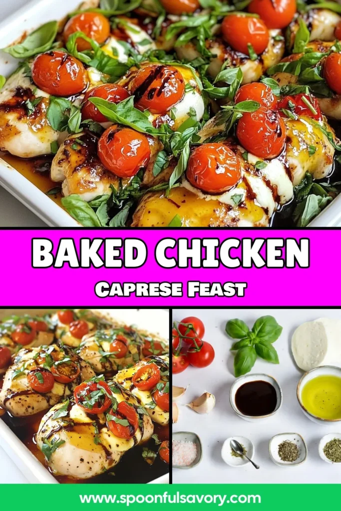 Looking for a delicious and easy chicken dinner idea? Try this Caprese chicken bake! This baked chicken recipe features tender chicken breasts topped with fresh mozzarella, juicy cherry tomatoes, and aromatic basil. Perfect for busy weeknights, this mozzarella tomato chicken is not only simple to make but also bursting with flavor. Get ready to impress at the dinner table. Save this recipe and enjoy a delightful basil chicken bake tonight! #CapreseChickenBake #EasyChickenDinner #BakedChickenRecipe #MozzarellaTomatoChicken