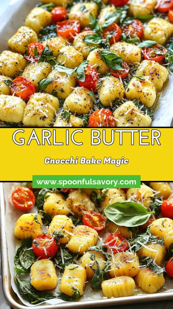 Discover the ultimate comfort with this savory garlic butter gnocchi bake! This easy baked gnocchi recipe features golden, crispy gnocchi, luscious garlic butter, and fresh veggies for a delicious vegetarian gnocchi dish. Perfect for quick dinners, this cheesy garlic gnocchi bake is sure to impress. Try it tonight and elevate your meal game! Don't forget to save the recipe! #GnocchiRecipe #VegetarianDinner #EasyBakedGnocchi #ComfortFood