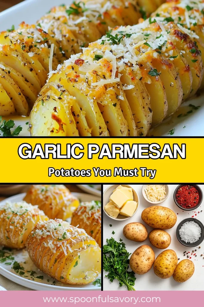 Discover the ultimate Garlic Parmesan potatoes with this Hasselback potato recipe that guarantees crispy roasted potatoes every time. These easy potato side dishes are packed with flavor, featuring delicious garlic butter and a golden Parmesan crust. Perfect for any meal, these garlic butter potatoes will impress your family and friends. Save this recipe now for a tasty side that&rsquo;s sure to delight! #HasselbackPotatoes #GarlicParmesan #CrispyPotatoes #EasySideDishes