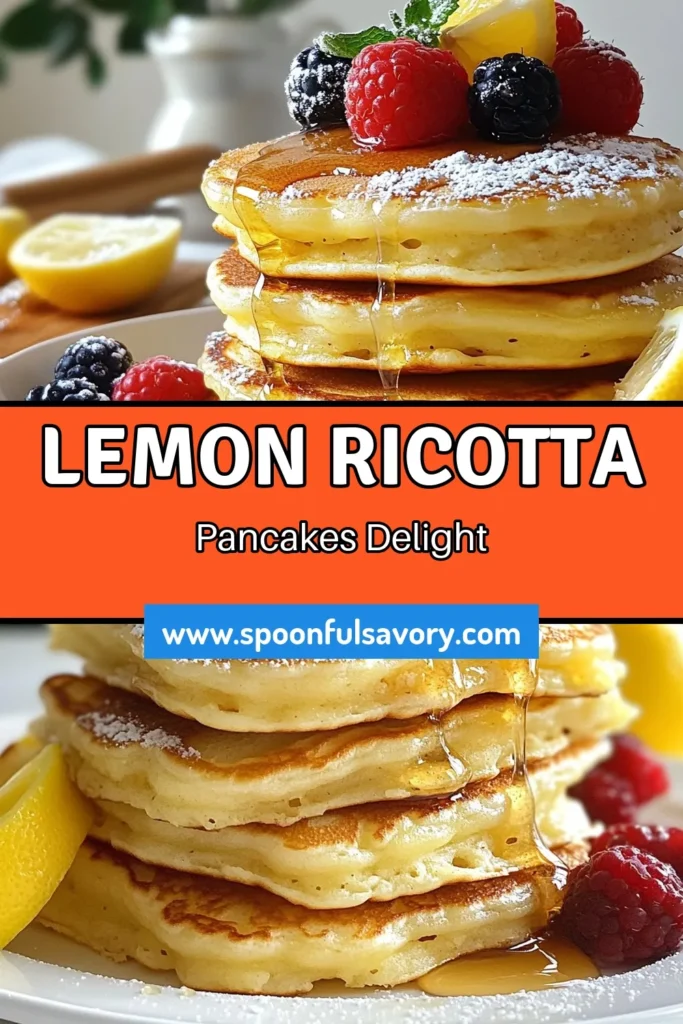 Start your day with these delicious lemon ricotta pancakes! This fluffy ricotta pancakes recipe is super easy to make and bursting with fresh lemon flavor. Perfect for a cozy breakfast, these ricotta breakfast recipes are a hit, especially when paired with berries. Try these easy lemon pancakes today and impress your family and friends! Pin this recipe for fluffy pancakes that everyone will love. #LemonRicottaPancakes #EasyLemonPancakes #RicottaBreakfastRecipes #LemonPancakesWithBerries