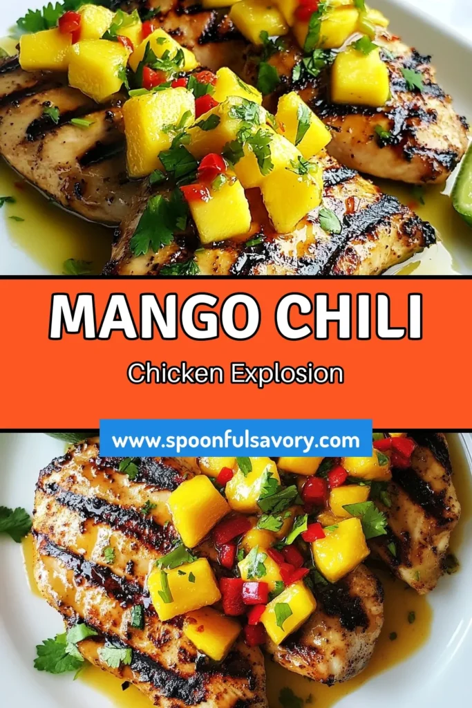 Discover the burst of flavors in this Mango Chili Lime Chicken recipe! Perfect for an easy chicken dinner, this grilled chicken recipe combines juicy chicken breasts marinated in a zesty lime marinade with sweet mango and spicy chili. Ideal for summer cookouts or weeknight meals, your family will love this spicy mango chicken. Try it today and elevate your dinner game! Save this recipe for later! #MangoChiliLimeChicken #GrilledChickenRecipes #EasyChickenDinner #SpicyMangoChicken