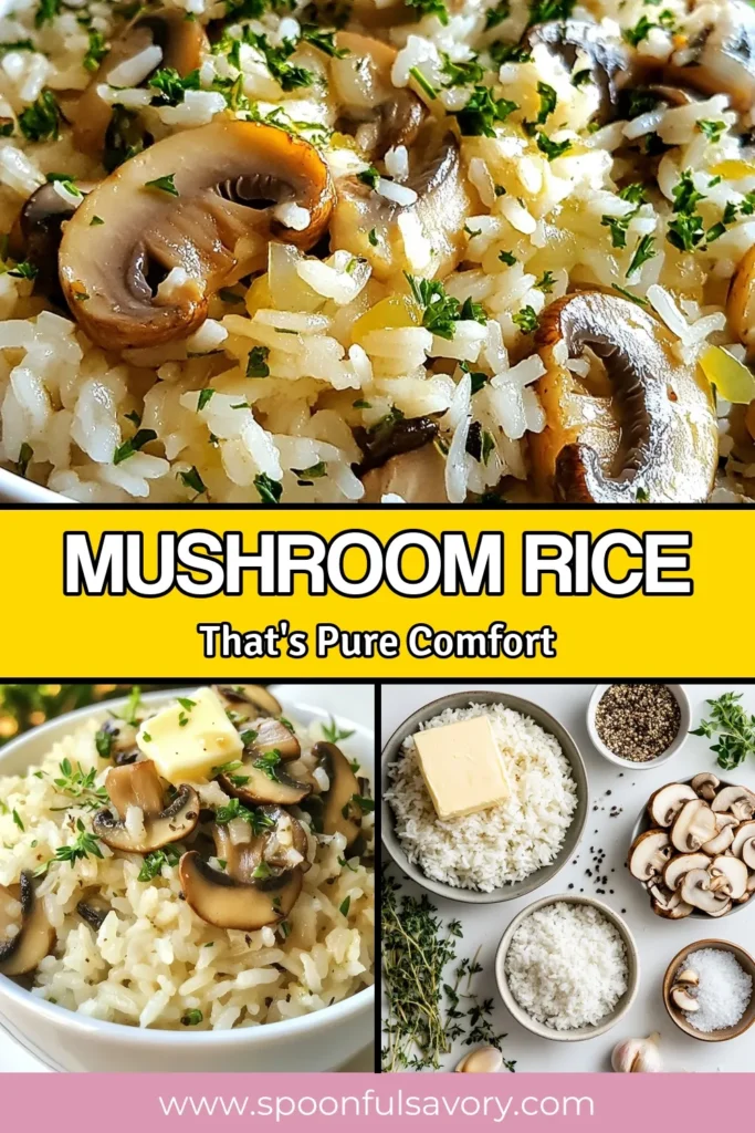 Discover the irresistible Garlic Butter Rice Recipe with our Mushroom Rice Delights! This easy mushroom recipe features fluffy jasmine rice with garlic, saut&eacute;ed mushrooms, and fragrant herbs, making it a perfect addition to your collection of vegetarian rice dishes. Ready in just 30 minutes, this delightful meal will impress your friends and family. Save this recipe now for your next tasty dinner! #GarlicButterRice #MushroomRice #VegetarianRecipes #EasyMushroomRecipes