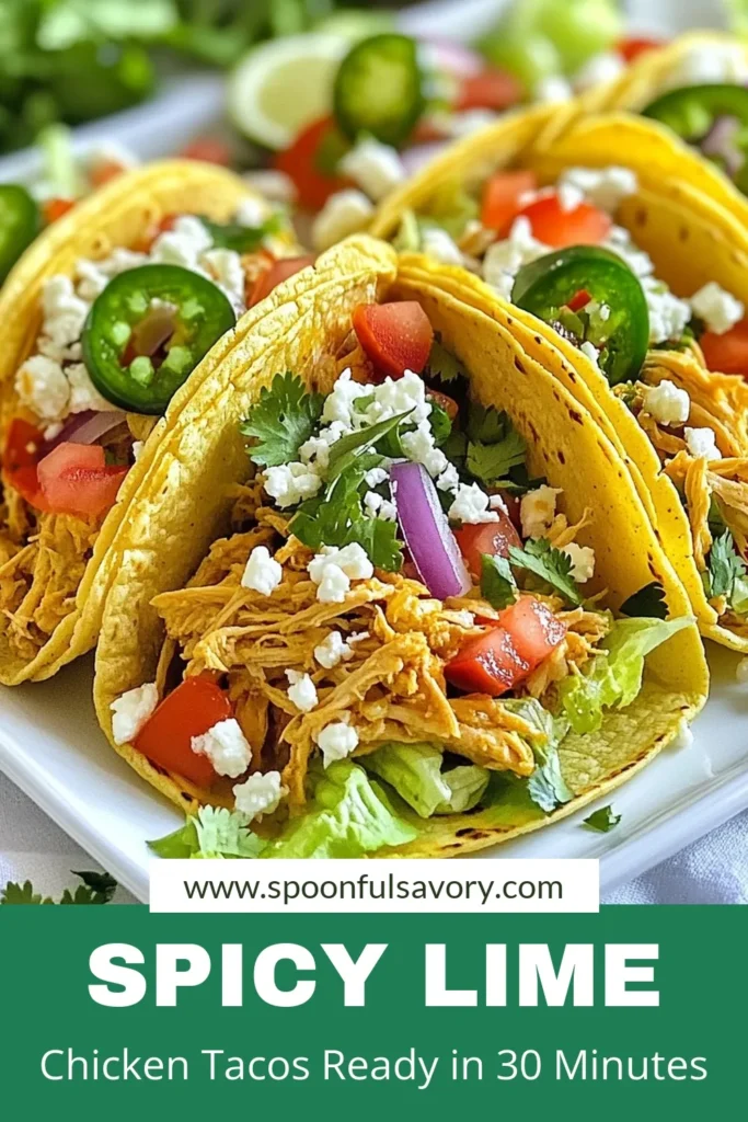 Discover the perfect blend of flavors with these Jalape&ntilde;o Lime Chicken Tacos! This easy taco recipe takes grilled chicken to the next level, combining spicy chicken tacos with zesty lime and fresh ingredients. Ideal for weeknight dinners, this chicken taco recipe is quick to make and deliciously satisfying. Try it today and enjoy a burst of flavor in every bite! Save this recipe now for your next taco night! #JalapenoLimeChickenTacos #ChickenTacoRecipe #SpicyChickenTacos #EasyTacoRecipe