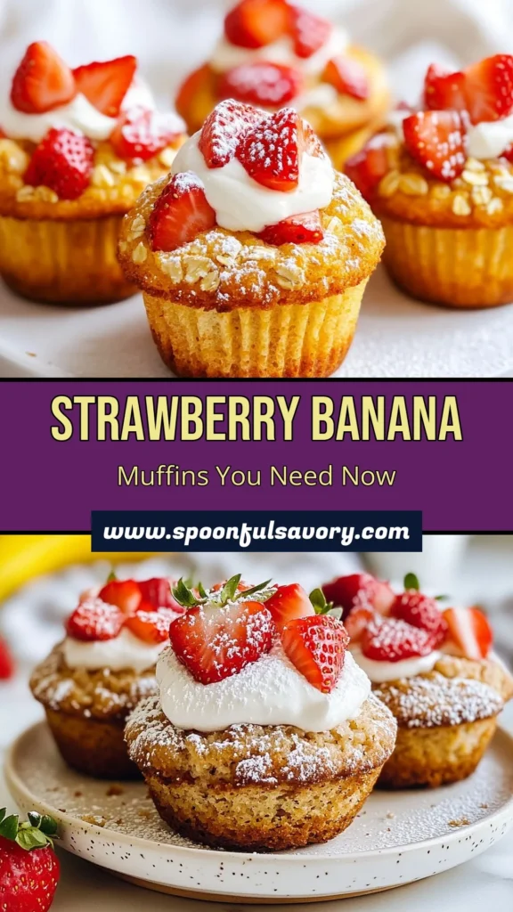 Delight in these strawberry banana muffins, the perfect blend of deliciousness and health! This easy muffin recipe uses wholesome ingredients, including oats and yogurt, to create healthy oat muffins that make a fantastic banana strawberry breakfast. Bake a batch of homemade muffins with yogurt and savor the flavors of fresh strawberries and ripe bananas. Try this tasty recipe today! #HealthyMuffins #BananaStrawberry #MuffinRecipe #OatMuffins