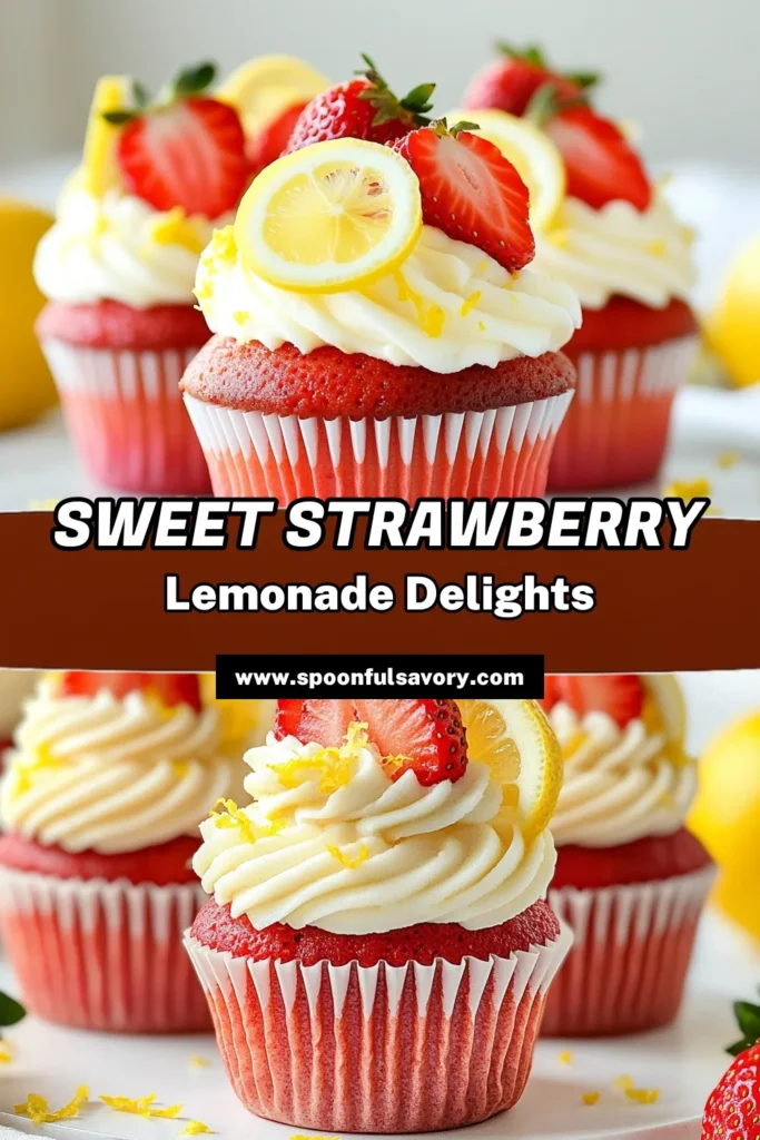 Indulge in delicious strawberry lemonade cupcakes with this easy lemon cupcakes recipe! Bursting with flavor, these fresh strawberry cupcakes combine sweet strawberry puree and zesty lemon juice for a delightful treat. Perfect for parties or a summer dessert, these homemade lemon cupcakes will impress anyone. Try this strawberry dessert recipe today and elevate your baking game! Don't forget to save for later! #StrawberryLemonade #CupcakeRecipes #BakingIdeas #DessertLovers