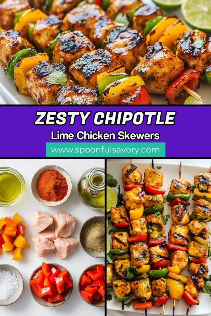 Get ready for your summer barbecue with these delicious Chipotle Lime Chicken Skewers! This grilled chicken skewers recipe features a spicy marinade for chicken skewers that perfectly balances chipotle and lime flavors. Perfect for outdoor gatherings, these spicy chicken skewers are sure to impress. Don&rsquo;t miss out&mdash;save this recipe for your next cookout! #ChipotleLimeChickenSkewers #SummerBarbecueRecipes #GrilledChicken #SpicyChickenSkewers