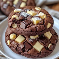 To make these triple chocolate brownie cookies, you need these key ingredients: - 1 cup unsalted butter, melted - 1 cup packed brown sugar - 1/2 cup granulated sugar - 2 large eggs, at room temperature - 2 teaspoons pure vanilla extract - 1 cup all-purpose flour - 1/2 cup unsweetened cocoa powder - 1/2 teaspoon baking powder - 1/4 teaspoon fine sea salt - 1 cup semisweet chocolate chips - 1/2 cup white chocolate chips - 1/2 cup dark chocolate chunks You can adjust flavors by using different chocolate types. For a nutty crunch, add chopped nuts. If you want a gluten-free option, use a gluten-free flour blend. For tools, gather the following: - Large mixing bowl - Whisk - Sifter - Baking sheets - Parchment paper - Cookie scoop or tablespoon These tools help make the process easy and fun! {{ingredient_image_2}} 1. Start by preheating your oven to 350&deg;F (175&deg;C). This ensures even baking. Line two baking sheets with parchment paper. This helps keep the cookies from sticking and makes cleanup easy. 2. In a large bowl, combine 1 cup of melted unsalted butter, 1 cup of packed brown sugar, and 1/2 cup of granulated sugar. Whisk these together until smooth. Make sure the sugars mix well into the butter. 3. Crack 2 large eggs into the bowl, adding them one at a time. Whisk after each egg until fully mixed in. Then, stir in 2 teaspoons of pure vanilla extract. This adds a lovely flavor to your cookies. 4. In another bowl, sift together 1 cup of all-purpose flour, 1/2 cup of unsweetened cocoa powder, 1/2 teaspoon of baking powder, and 1/4 teaspoon of fine sea salt. Sifting helps to remove lumps. Gradually add this dry mix to the wet mixture. Stir gently until just combined. Be careful not to overmix. 5. Now, fold in 1 cup of semisweet chocolate chips, 1/2 cup of white chocolate chips, and 1/2 cup of dark chocolate chunks. Make sure these goodies are evenly spread throughout the dough. 6. Use a tablespoon or cookie scoop to drop generous balls of dough onto the baking sheets. Leave about 2 inches of space between each cookie. This allows them to spread nicely while baking. 1. Place the baking sheets in the preheated oven. Bake for 10-12 minutes. The edges should look set, but the centers may look slightly underbaked. This keeps the cookies chewy. 2. To check if they are done, look for set edges and a soft center. They will firm up as they cool. 1. Once baked, take the cookies out of the oven. Let them cool on the sheets for about 5 minutes. This helps them firm up a bit. 2. After 5 minutes, transfer the cookies to a wire rack. Let them cool completely. 3. For serving, arrange the cookies on a nice platter. You can dust them with powdered sugar or drizzle with melted chocolate for a fancy touch. Consider serving them with whipped cream or a scoop of vanilla ice cream for extra delight. To create the best cookies, you need to know how to control texture. For chewy cookies, use less flour and bake them for a shorter time. If you want cakey cookies, add a bit more flour. Bake them longer to let them rise. To prevent overmixing, combine your wet and dry ingredients gently. Mix until just combined. This helps keep the cookies soft and chewy. If you overmix, your cookies can become tough. To boost the chocolate richness, consider using different types of cocoa powder. Dark cocoa gives a deeper flavor. You could also add more chocolate chips for extra bursts of chocolate. Nuts can add a nice crunch. Try walnuts or pecans for a great texture. For spices, a pinch of cinnamon can add warmth. You can also use sea salt to enhance the chocolate taste. Pro Tips Use Room Temperature Eggs: Make sure your eggs are at room temperature before adding them to the batter. This helps create a smoother mixture and results in a better texture for your cookies. Don&rsquo;t Overmix the Dough: When combining the wet and dry ingredients, mix until just combined to keep your cookies tender and chewy. Overmixing can lead to tough cookies. Chill the Dough: For extra thick cookies, consider chilling the dough for at least 30 minutes before baking. This helps the flavors meld together and prevents spreading. Perfect Baking Time: Keep an eye on your cookies as they bake. They should look slightly underbaked in the center when you take them out. They&rsquo;ll continue to cook on the baking sheet as they cool. {{image_4}} You can switch up the chocolate in these cookies. Try using milk chocolate for a sweeter treat. Dark chocolate gives a nice depth of flavor, too. You could also use chocolate with sea salt for a fun twist. For extra flavor, add a bit of espresso powder to the dough. If you want to make these cookies gluten-free, swap the all-purpose flour for a gluten-free blend. For a vegan option, use a plant-based butter and replace the eggs with flaxseed meal. Just mix one tablespoon of flaxseed meal with three tablespoons of water. Let it sit until it thickens. Holidays are a great time to add festive flavors. You can mix in peppermint extract for a wintery taste. Adding pieces of holiday candies can also be fun. For fall, try using pumpkin spice to give your cookies a warm flavor. For special occasions, think about adding nuts like walnuts or pecans. You can also fold in dried fruits, like cherries or cranberries. These tweaks make the classic cookie feel fresh and exciting. To keep your Triple Chocolate Brownie Cookies fresh, store them in an airtight container. This helps seal in moisture and flavor. Use a container that fits the cookies without squishing them. You can layer them with parchment paper if you stack them. These cookies stay fresh for up to one week at room temperature. If you want to keep them longer, consider freezing them. Freezing your cookie dough or baked cookies is easy. For dough, shape it into balls and place them on a baking sheet. Freeze them for about two hours until firm. Then transfer the balls to a freezer-safe bag. This way, you can bake fresh cookies anytime. To freeze baked cookies, let them cool completely first. Then, layer them in an airtight container with parchment paper between layers. They can last up to three months in the freezer. When you&rsquo;re ready to enjoy them, thaw the dough or cookies in the fridge overnight. For warm cookies, reheat them in the oven at 350&deg;F for about 5-7 minutes. This brings back that fresh-baked taste and texture. Can I substitute ingredients in the recipe? Yes, you can substitute some ingredients. Use coconut oil for butter if needed. You can also swap brown sugar with white sugar. However, this may change the flavor and texture a bit. How long do the cookies take to bake? These cookies bake in 10 to 12 minutes at 350&deg;F (175&deg;C). Look for set edges and soft centers. What should I do if my dough is too sticky? If your dough is sticky, add a little more flour. Start with one tablespoon at a time until it feels right. You can chill the dough for 30 minutes to help too. Tips for preventing spreading during baking To prevent cookies from spreading too much, chill the dough before baking. Also, ensure you use the right amount of flour. Too little flour can cause spreading. How to achieve a gooey center in cookies To get a gooey center, underbake the cookies slightly. Take them out when the edges are set, but the middle looks soft. They will firm up as they cool. In this post, I covered all you need for making Triple Chocolate Brownie Cookies. You learned how to prepare the dough, bake, cool, and serve your treats. I shared tips for achieving great texture and flavor, along with fun variations to try. Storing your cookies properly keeps them fresh for longer. Follow these steps, and you&rsquo;ll enjoy delicious cookies every time. Embrace the joy of baking and make these cookies your own!