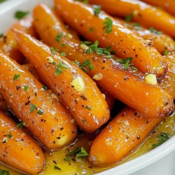 - 1 lb baby carrots, peeled - 3 tablespoons pure honey - 2 tablespoons unsalted butter - 2 cloves garlic, finely minced - 1 teaspoon fresh thyme leaves (or &frac12; teaspoon dried thyme) - Sea salt and freshly cracked black pepper to taste - 1 tablespoon freshly squeezed lemon juice - Chopped fresh parsley for garnish (optional) To make honey garlic glazed carrots, you will need: - A large skillet - A spatula or wooden spoon - A measuring spoon - A knife and cutting board This dish serves 4 people. Each serving contains: - Calories: 150 - Total Fat: 7g - Saturated Fat: 4g - Cholesterol: 15mg - Sodium: 80mg - Carbohydrates: 23g - Fiber: 2g - Sugar: 10g - Protein: 1g This information helps you understand the dish's health benefits and flavor. Honey adds sweetness, while garlic gives a savory kick. {{ingredient_image_2}} Start by peeling 1 pound of baby carrots. This step lets the sweet glaze stick well. Place the peeled carrots aside on a clean plate. 1. Heat a large skillet over medium heat. Add 2 tablespoons of unsalted butter. Let it melt slowly. 2. Once the butter melts, add 2 cloves of finely minced garlic. Cook for about 1 minute. The garlic should smell nice but not turn brown. 3. Now, add the peeled baby carrots to the skillet. Stir them well in the garlic butter. This helps the carrots soak up the flavor. 4. Drizzle 3 tablespoons of pure honey over the carrots. Then, add 1 teaspoon of fresh thyme leaves. Sprinkle with sea salt and black pepper to taste. 5. Mix everything together to coat the carrots evenly. This helps the honey and seasonings blend. 6. Cover the skillet with a lid. Lower the heat and let the carrots cook for 15-20 minutes. Stir them occasionally. They should be tender yet still bright in color. 7. After they soften, remove the lid. Turn the heat back to medium-high. Let the glaze bubble for 2-3 minutes. This thickens the glaze and makes it stick to the carrots. 8. Take the skillet off the heat. Squeeze 1 tablespoon of fresh lemon juice over the carrots. This adds a nice citrus flavor. 9. Taste the glazed carrots. Adjust the seasoning with more salt and pepper if needed. 10. Finally, transfer the honey garlic glazed carrots to a serving dish. If you like, sprinkle some chopped fresh parsley on top for color. Start with fresh baby carrots. They provide a sweet and tender bite. Peel them to enhance their look and taste. When cooking, always melt the butter slowly. This keeps it from burning. Add garlic just after the butter melts. Stir it for about a minute. This infuses the butter with flavor. Use low heat when covering the skillet. This helps the carrots cook evenly and retain their bright color. Stir occasionally to avoid sticking. Do not rush the cooking process. Cooking carrots too fast can make them hard. Avoid burning the garlic. Brown garlic can taste bitter, ruining your dish. Don&rsquo;t skip seasoning. Salt and pepper enhance the sweet flavors. Also, don&rsquo;t forget to add the lemon juice at the end. It brightens up the dish and adds a fresh note. You can play with flavors easily! Try using fresh herbs like rosemary or dill for a twist. If you like a bit of heat, add a pinch of red pepper flakes. For a deeper flavor, consider using maple syrup instead of honey. This gives a nice, rich taste. Adding a splash of balsamic vinegar can also create a unique flavor profile. Enjoy experimenting with different spices to find your favorite combination! Pro Tips Use Fresh Thyme: Fresh thyme adds a vibrant flavor that dried thyme can't match. If possible, opt for fresh herbs for the best taste. Adjust Sweetness: Depending on your preference, you can add more or less honey. Taste the glaze before serving to find your perfect balance. Colorful Presentation: Serve with chopped parsley on top to not only enhance the flavor but also to make the dish visually appealing. Perfect Cooking Time: Keep an eye on the carrots while they cook; they should be tender but still have a slight crunch for the best texture. {{image_4}} You can swap honey for other sweeteners. Maple syrup works great. It adds a rich flavor. Agave nectar is a good choice too. If you want a low-calorie option, try stevia. Each sweetener changes the taste a bit but keeps it sweet. Fresh herbs make a big difference. Try adding rosemary for a bold flavor. Dill can give a fresh twist. If you like spice, add a pinch of red pepper flakes. They add a nice heat that pairs with the sweet glaze. Don&rsquo;t forget about garlic! You can use garlic powder instead of fresh garlic. It saves time and still tastes good. You can cook these carrots in different ways. Roasting them in the oven gives a nice caramelized flavor. Just toss them with the glaze and bake at 400&deg;F for about 25 minutes. If you want a quicker method, try steaming. It keeps the carrots crisp and bright. You can then toss them with the glaze after. Each method brings out new flavors and textures, making this dish unique every time. To store leftover honey garlic glazed carrots, first let them cool. Once cool, place them in an airtight container. This keeps them fresh and tasty. Store the container in the fridge for up to 3 days. If you want to keep them longer, consider freezing. To reheat the carrots, use a skillet over medium heat. Add a splash of water or broth to help steam the carrots. Stir them often until they are warm. You can also heat them in the microwave. Place them in a microwave-safe dish and cover it. Heat for about 1-2 minutes, checking every 30 seconds. Freezing honey garlic glazed carrots is a great option. Place the cooled carrots in a freezer-safe bag. Squeeze out as much air as you can before sealing. Label the bag with the date. You can freeze them for up to 3 months. When ready to eat, thaw them in the fridge overnight before reheating. Yes, you can use regular carrots. Just peel and cut them into small pieces. Make sure the pieces are similar in size for even cooking. Regular carrots may take a bit longer to become tender. Adjust your cooking time accordingly. To thicken the glaze, cook it a bit longer. After adding the honey, allow the mixture to bubble. Stir it often to prevent burning. You can also add a touch of cornstarch mixed with water. This will help the glaze cling to the carrots better. These glazed carrots pair well with many dishes. Try serving them with roasted chicken or grilled steak. They also complement rice or quinoa dishes nicely. For a vegetarian option, serve them alongside a hearty salad or stuffed peppers. This blog post covered how to cook tasty honey garlic glazed carrots. We explored the ingredients, tools, and nutrition facts. I walked you through how to prepare and cook the carrots, plus tips to avoid mistakes. You learned about variations in flavor and cooking methods. Finally, I shared storage tips for leftovers. With these steps, your carrots will shine on any plate. Enjoy making this dish and impress your family or friends. Simple, delicious carrots can be the star of your meal!