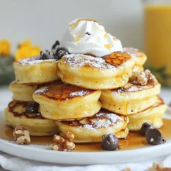 - 1 cup all-purpose flour - 2 tablespoons granulated sugar - 1 teaspoon baking powder - 1/2 teaspoon baking soda - 1/4 teaspoon salt - 1 teaspoon ground cinnamon - 1/4 teaspoon ground nutmeg - 1 cup eggnog (your choice: store-bought or homemade) - 1 large egg - 2 tablespoons unsalted butter, melted - 1/2 teaspoon pure vanilla extract - Maple syrup, for serving - Whipped cream, for optional garnish - Mini chocolate chips or crushed walnuts, for optional topping To create Eggnog Pancake Bites, you need a mix of dry and wet ingredients. The dry ingredients include flour, sugar, baking powder, baking soda, salt, cinnamon, and nutmeg. These spices give the bites their wonderful holiday flavor. Next, gather the wet ingredients. You can use any eggnog you like, whether it's store-bought or homemade. You'll also need a large egg, melted butter, and vanilla extract. The butter adds richness, while the vanilla gives a nice aroma. Don’t forget the optional toppings! Maple syrup is a must for drizzling on top. Whipped cream adds a fluffy touch, and mini chocolate chips or crushed walnuts give extra flavor and crunch. These toppings make your pancake bites even more festive and fun to eat. {{ingredient_image_2}} First, grab a large bowl and whisk together the dry ingredients. This includes flour, sugar, baking powder, baking soda, salt, cinnamon, and nutmeg. Whisking helps break any lumps. It also ensures even distribution of the leavening agents and spices. This step is key for fluffy pancake bites. In a separate bowl, mix the eggnog, egg, melted butter, and vanilla extract. Stir until the mixture is smooth. You want to ensure the egg is well blended. A smooth mixture will make your batter creamy and rich. Now, gently pour the wet mixture into the dry ingredients. Use a spatula or wooden spoon to fold them together. Be careful not to overmix; a few lumps are fine! Overmixing can make the pancake bites tough instead of tender. Next, preheat a non-stick skillet or griddle over medium heat. You can lightly grease the surface with cooking spray or butter. Using a tablespoon or mini cookie scoop, drop the batter onto the skillet. Aim for small, round bites, about 2-3 inches wide. Cook them for 2-3 minutes until bubbles form. Then, flip each bite with a spatula and cook for another 1-2 minutes until golden brown. Once they are cooked, transfer the pancake bites to a warm plate. To serve, drizzle them with maple syrup. For extra festivity, add a dollop of whipped cream and sprinkle mini chocolate chips or crushed walnuts on top. Arrange them on a colorful plate and dust with powdered sugar for a charming touch. To make your eggnog pancake bites a hit, avoid common mistakes. First, don't overmix the batter. Lumps are fine; they help create a fluffy texture. Second, ensure your skillet is at the right heat. Too hot, and they burn; too cool, and they get soggy. Aim for a medium heat to cook evenly. To achieve the perfect texture, use fresh ingredients. Fresh baking powder and baking soda make a big difference. Also, whisk the dry ingredients well. This mixes the spices and leavening agents evenly. It helps your bites rise nicely. If you have leftovers, store them in an airtight container. They stay fresh in the fridge for up to three days. For longer storage, freeze them. Layer between parchment paper for easy separation. When you're ready to eat, the best reheating method is the skillet. Heat the bites on low for a few minutes, flipping them for even warmth. You can also use a microwave, but they may lose some texture. For the best results, use a non-stick skillet or griddle. Brands like T-fal or Calphalon work well. They help prevent sticking and make flipping easier. When serving, use a festive plate. A colorful dish makes the pancake bites look more appealing. Consider a mini spatula for serving. It makes it simple to scoop and serve the bites without a mess. Pro Tips Use Fresh Spices: For the best flavor, use freshly ground cinnamon and nutmeg instead of pre-ground spices. This will enhance the aromatic profile of your pancake bites. Don’t Overmix: When combining the wet and dry ingredients, mix until just combined. A few lumps in the batter are perfectly fine and will result in fluffier pancake bites. Temperature Matters: Ensure your skillet or griddle is preheated properly before adding the batter. This helps achieve a nice golden-brown color and prevents the bites from becoming soggy. Add a Twist: Experiment with mix-ins like chocolate chips, chopped nuts, or dried fruits for added texture and flavor in your pancake bites. {{image_4}} To make your eggnog pancake bites even tastier, try adding spices. You can mix in some ginger or cloves for a warm twist. You could also add a splash of rum extract for a festive kick. If you want a richer flavor, swap out some eggnog for buttermilk. This change gives the pancakes a nice tang. If you need gluten-free options, you can use a flour blend made from rice or almond. These flours work well and give a nice texture. For dairy-free suggestions, try using coconut milk or almond milk instead of eggnog. These choices keep the flavor festive while meeting dietary needs. When serving your pancake bites, think beyond maple syrup! You can drizzle them with chocolate syrup or caramel sauce for a sweet treat. Toppings like fresh berries or sliced bananas add a nice touch. For a fun garnish, sprinkle some crushed candy canes on top. This adds color and a holiday feel to your plate. To keep your Eggnog Pancake Bites fresh, start with refrigeration. Place them in an airtight container. They can last in the fridge for about three days. If you want to store them longer, freezing is a great option. Lay the bites on a baking sheet and freeze them until solid. Once frozen, transfer them to a freezer bag. They will stay good for up to three months. For the best results, use glass or plastic containers with tight seals. These help keep air out, which maintains the bites' soft texture. You can also use freezer bags for freezing. Be sure to squeeze out the air before sealing to prevent freezer burn. This way, your pancake bites keep their flavor and texture. When you're ready to enjoy your frozen pancake bites, the best way to thaw them is in the fridge overnight. This keeps them from getting soggy. For reheating, you have a few options. The microwave is quick but may make them chewy. Instead, use a skillet for better texture. Heat the skillet on low, add a little butter, and warm the bites for a few minutes. This method brings back their lovely golden brown edges. Yes, you can! If you want a lighter version, use whole milk or almond milk. For a creamy touch, try coconut milk. You can also mix regular milk with a splash of vanilla and a pinch of nutmeg to mimic eggnog's flavor. To make these pancake bites healthier, consider using whole wheat flour instead of all-purpose flour. You can also swap the granulated sugar for honey or maple syrup. For a lower fat option, use unsweetened applesauce instead of butter. These pancake bites pair well with maple syrup, fresh berries, or yogurt. You can also serve them with a side of crispy bacon or sausage for a savory touch. Garnishing with whipped cream or a sprinkle of nuts can add extra flair. Look for bubbles forming on the surface of the pancake bites. The edges should appear set, and the bottom should be golden brown. After flipping, cook until the other side is also golden. If unsure, insert a toothpick; it should come out clean. This blog post covered all the steps to make eggnog pancake bites. We looked at ingredients, preparation, cooking, and serving tips. You have the tools to create tasty bites with the perfect texture. Don’t forget to explore fun variations and toppings to customize your experience. With practice, you can avoid mistakes and impress anyone you serve. Enjoy your eggnog pancake bites and share them with family and friends!