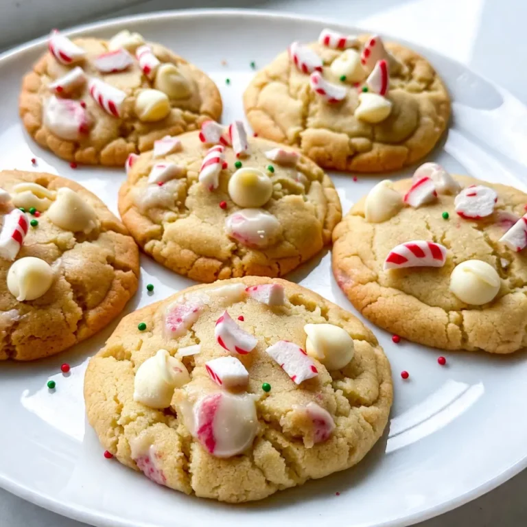 - 1 cup unsalted butter, softened to room temperature - 3/4 cup granulated sugar - 3/4 cup packed brown sugar - 2 large eggs, at room temperature - 1 teaspoon pure vanilla extract - 2 1/4 cups all-purpose flour - 1 teaspoon baking soda - 1/2 teaspoon salt - 1 cup white chocolate chips - 1/2 cup crushed peppermint candies (plus extra for garnish) Each ingredient has a special role in these cookies. - Unsalted butter adds moisture and a rich flavor. - Granulated sugar gives sweetness and helps with browning. - Brown sugar adds a hint of caramel flavor and keeps cookies soft. - Eggs bind the dough and add richness. - Vanilla extract brings warmth and depth to the taste. - All-purpose flour gives structure to the cookies. - Baking soda acts as a leavening agent for a light texture. - Salt balances the sweetness and enhances flavors. - White chocolate chips provide creamy sweetness in each bite. - Crushed peppermint candies add a refreshing crunch and festive flair. Gather these ingredients to create a batch of irresistible white chocolate peppermint cookies. {{ingredient_image_2}} First, preheat your oven to 350°F (175°C). This step warms the oven and helps the cookies bake evenly. While the oven heats, line two baking sheets with parchment paper. This prevents cookies from sticking and makes cleanup easy. In a large bowl, beat the softened butter, granulated sugar, and brown sugar together. Use an electric mixer on medium speed for about 3-5 minutes. You want the mixture to be light, fluffy, and pale in color. This step adds air and creates a nice texture. Next, add the eggs one at a time. Make sure each egg mixes in fully before adding the next. After that, stir in the pure vanilla extract. This will add a warm flavor to your cookies. Take a separate bowl and whisk together the flour, baking soda, and salt. Gradually mix this dry mixture into the wet ingredients. Use low speed to avoid overmixing. Just mix until combined, and it will keep the cookies soft. Now, it’s time to fold in the white chocolate chips and crushed peppermint candies. Use a spatula or wooden spoon for this. Make sure these treats are evenly mixed into the dough for bursts of flavor in every bite. Use a cookie scoop or tablespoon to scoop heaping tablespoons of dough. Place them on the lined baking sheets, leaving about 2 inches of space between each cookie. This space helps them spread while baking. Bake the cookies in the oven for 10-12 minutes. The edges should be lightly golden, while the centers stay soft. After baking, let the cookies cool on the sheets for about 5 minutes. This helps them set. Then, transfer them to a wire rack to cool completely. While they are still warm, sprinkle extra crushed peppermint on top. This adds a festive touch and extra flavor. - Avoid overmixing the dough: Mix the dry and wet ingredients until just combined. Overmixing can lead to tough cookies. - Ensuring proper cookie spacing on the baking sheet: Leave about 2 inches between each scoop of dough. This helps them spread evenly while baking. - Incorrect oven temperature: Always use an oven thermometer to check the heat. A too hot oven can burn your cookies. - Not chilling the dough if needed: If the dough feels too soft, chill it for 30 minutes. Chilling helps cookies hold their shape. - Best pairings and serving ideas: These cookies are great with a glass of cold milk or hot cocoa. Serve them at holiday parties or as gifts in a pretty tin. Pro Tips Chill the Dough: For thicker cookies, chill the dough in the refrigerator for at least 30 minutes before baking. This helps prevent spreading and keeps them chewy. Use Fresh Peppermint: For an even more intense flavor, use fresh peppermint extract instead of the candies in the dough, and keep the crushed candies for garnish. Storage Tips: Store cookies in an airtight container at room temperature for up to one week, or freeze them for up to three months for longer storage. Customize the Chocolate: Feel free to mix in dark or milk chocolate chips along with the white chocolate for a richer flavor profile! {{image_4}} If you need to adjust for dietary needs, don't worry! You can use gluten-free flour instead of all-purpose flour. This keeps the cookies tasty. If you want to cut down on sugar, replace some of the granulated sugar with a sugar substitute. You can also use dairy-free white chocolate chips for a vegan version. Want to mix things up? Add nuts like chopped walnuts or pecans for crunch. Dried fruits such as cranberries or cherries can add a nice touch too. These additions enhance the cookie flavor and texture. Experimenting lets you find your favorite twist! Make your cookies even more fun! Drizzle melted white chocolate on top for a fancy look. You can also use festive cookie cutters to create fun shapes. Sprinkling extra crushed peppermint on top makes every cookie feel like a treat. These little touches impress guests and make the cookies special! To keep your cookies fresh, store them in an airtight container. Place parchment paper between layers to avoid sticking. You can keep them at room temperature for up to a week. If you want to keep them longer, try the fridge. This will help maintain their soft texture. You can freeze both cookie dough and baked cookies. For dough, scoop it into balls and freeze on a baking sheet. Once frozen, transfer them to a freezer bag. This way, you can bake fresh cookies anytime. Baked cookies can also go in a freezer bag. Just make sure they cool completely before freezing. When stored properly, these cookies last about one week at room temperature. If you freeze them, they can stay fresh for up to three months. Always check for any signs of freezer burn before eating. Enjoy your cookies any time you crave a sweet treat! You can use dark chocolate chips or semi-sweet chocolate chips if you prefer. Milk chocolate chips also work well. If you're looking for a healthier option, try using carob chips. For a sugar-free choice, opt for sugar-free white chocolate or dark chocolate. Each option brings a unique taste to your cookies. Look for a light golden edge on the cookies. The centers should look soft and slightly underbaked. If they are too shiny, they need more time. Use a toothpick to test if they are done. Insert it into the center; if it comes out clean, they are ready. Yes, you can! You can store the dough in the fridge for up to three days. Just wrap it tightly in plastic wrap. You can also freeze the dough for up to three months. To bake, let it thaw in the fridge overnight and scoop onto baking sheets. If you bake them ahead, store the cookies in an airtight container for freshness. Try adding nuts like pecans or walnuts for crunch. Dried cranberries or cherries give a fruity twist. You could also use orange zest for a citrus flavor. For a spiced version, add cinnamon or nutmeg. These ideas can give your cookies a festive flair for the holidays! You’ve learned how to bake delicious cookies with white chocolate and peppermint. Each step is key to the perfect treat, from measuring ingredients to cooling cookies. Remember to avoid common mistakes and try new flavors. Store your cookies to keep them fresh, and don’t forget to share with friends. Baking is fun, and these cookies will impress everyone. Enjoy the process, and happy baking!