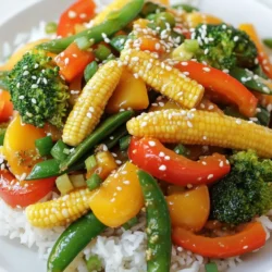 To make a Honey Garlic Veggie Stir Fry, you need fresh and tasty ingredients. Here&rsquo;s what you will need: - 2 cups fresh broccoli florets - 1 bell pepper, sliced into thin strips (choose your favorite color) - 1 medium carrot, peeled and cut into fine julienne - 1 cup snap peas, trimmed - 1 cup baby corn, halved lengthwise - 4 cloves garlic, finely minced - 2 tablespoons honey - 3 tablespoons low-sodium soy sauce - 1 tablespoon sesame oil - 1 tablespoon vegetable oil (e.g., canola or grapeseed) - 1 teaspoon fresh ginger, finely grated - Sesame seeds, for garnishing - Chopped spring onions (optional), for garnishing Each ingredient plays a key role in creating flavor. Fresh vegetables add crunch and color. Garlic and ginger bring warmth and depth to the dish. Honey and soy sauce create a sweet and salty balance. The oils help cook the veggies just right. Top it off with sesame seeds and spring onions for a nice finish. With these ingredients on hand, you&rsquo;re ready to create a delicious meal. Enjoy the process of mixing flavors and colors! {{ingredient_image_2}} To start, grab a small bowl. In this bowl, mix 2 tablespoons of honey, 3 tablespoons of low-sodium soy sauce, 1 tablespoon of sesame oil, 4 cloves of minced garlic, and 1 teaspoon of grated ginger. Whisk it all together until it&rsquo;s smooth. This sauce brings the sweet and savory flavor to our stir fry. Next, heat 1 tablespoon of vegetable oil in a large skillet or wok over medium-high heat. Wait until the oil shimmers. Add 2 cups of fresh broccoli florets. Stir-fry them for about 2 minutes. You want them to soften but still stay crisp. Then, add 1 sliced bell pepper, 1 medium carrot cut into fine strips, 1 cup of snap peas, and 1 cup of halved baby corn. Stir-fry all these veggies for 4 to 5 minutes. Mix them often until they look bright and tender-crisp. Now, pour the honey garlic sauce over the cooked vegetables. Toss everything gently to coat each piece. Cook for another minute so the sauce heats up and thickens a bit. Once you finish, take the skillet off the heat. Sprinkle sesame seeds on top for a nice look. If you like, add some chopped spring onions too. This last touch adds color and flavor. To make a great stir-fry, use high heat. This helps the veggies cook fast. Start with broccoli. It's sturdy and takes a bit longer to soften. Add it first, then follow with softer veggies like bell pepper and snap peas. Stir constantly. This keeps the veggies crisp and bright. If you want a bit of char, let them sit for a few seconds before stirring again. The sauce is key to this dish. Mix honey, soy sauce, garlic, and ginger well. This blend gives you a sweet and savory kick. When you pour the sauce over the veggies, toss quickly. This coats every piece evenly. For extra flavor, add a splash of lime juice. It brightens the dish and makes it pop. Serve your stir-fry over warm jasmine rice or fluffy quinoa. This makes a great base. For a nice touch, sprinkle sesame seeds on top. They add crunch and beauty. If you have spring onions, slice them thin and add for color. This makes your meal look fresh and inviting. Pro Tips Use Seasonal Vegetables: Incorporate seasonal veggies for the freshest taste and best nutritional value. Prep Ahead: Chop your vegetables in advance to make stir-frying quicker and more convenient during busy weeknights. Adjust Sweetness: Modify the amount of honey based on your personal preference for sweetness or if you're using naturally sweeter vegetables. Add Protein: For a heartier meal, consider adding tofu, chicken, or shrimp to the stir-fry for additional protein. {{image_4}} You can easily add protein to this stir-fry. Tofu is a great choice for a plant-based meal. Choose firm tofu for the best texture. Cut it into cubes and pan-fry until golden. Add it with the veggies to soak up the honey garlic sauce. Chicken works well, too. Use boneless, skinless chicken thighs or breasts. Cut them into thin strips and stir-fry them first. Cook until they are no longer pink. Then add your veggies and sauce. If you love seafood, shrimp is a tasty option. Use peeled, deveined shrimp and toss them in at the end. They cook quickly, so add them just before the sauce. Feel free to switch up the veggies. You can use green beans, zucchini, or bell peppers of any color. Mushrooms add a nice umami flavor. Try using bok choy or spinach for a leafy green. Just remember to cut the veggies into bite-sized pieces for even cooking. You can also add frozen veggies if you are in a hurry. Just toss them in without thawing. They will cook quickly in the hot pan. If you love heat, add some spice! Red pepper flakes or sriracha can add a kick. Start with a small amount and taste as you go. You can always add more, but you can&rsquo;t take it out. For a milder dish, skip the hot additions. You can also use sweet chili sauce instead of soy sauce for a sweet and spicy blend. Adjusting spice levels makes this dish perfect for everyone! You can store leftover honey garlic veggie stir fry in an airtight container. Make sure it cools down first. This helps keep its flavor and texture. Leftovers will last in the fridge for up to three days. You can enjoy them as a quick meal later! To reheat, you can use a skillet or microwave. If using a skillet, heat over medium heat. Add a splash of water or oil to keep the veggies moist. Stir frequently until warm. If using a microwave, heat in short bursts of 30 seconds. Stir after each burst to avoid uneven heating. You can freeze the stir fry if you want to save it for later. Place it in a freezer-safe container. It will stay fresh for about three months. When ready to eat, thaw it in the fridge overnight. Reheat it on the stove or microwave, just like with leftovers. Yes, you can make this stir-fry vegan. Just swap the honey for maple syrup or agave nectar. This change keeps the sweet flavor intact while making it plant-based. Ensure that the soy sauce you use is also vegan. Most brands are, but it&rsquo;s good to check the label. You can use different sauces to change the flavor. Try teriyaki sauce for a sweet twist, or add chili sauce for heat. A mix of hoisin sauce and soy sauce can create a rich taste. Experiment with what you like best. Just keep the balance of sweet and salty. To keep your veggies crisp, don&rsquo;t overcrowd the pan. Use high heat and cook in batches if needed. Stir-fry quickly so they retain their crunch. Add the sauce at the end to avoid steaming the vegetables. This method keeps them bright and fresh. This blog post gives you a simple guide to a tasty stir-fry. You learned about fresh veggies, sauce prep, and cooking steps. I also shared tips for great flavor and serving ideas. You can mix in proteins, try different veggies, or adjust spiciness. Lastly, I covered storage and answered common questions. Now, you can cook a healthy, delicious stir-fry with confidence. Enjoy the great flavors and the fun of making this dish!