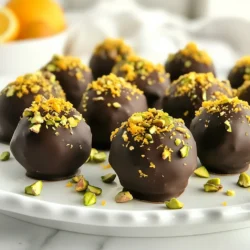 - 8 oz dark chocolate (70% cacao), finely chopped - 1/2 cup heavy cream - 1 tablespoon freshly grated orange zest - 1 teaspoon pure vanilla extract - 1/4 teaspoon sea salt - 1/2 cup unsweetened cocoa powder (for dusting) - 1/2 cup finely chopped pistachios or crushed almonds (optional, for rolling) - 1 tablespoon freshly squeezed orange juice To make chocolate orange truffles, gather your main ingredients first. The dark chocolate is key. A 70% cacao chocolate gives the truffles a rich flavor. It balances well with the sweet notes of orange. Next, heavy cream adds creaminess to your truffles. Use fresh cream for the best texture. Freshly grated orange zest brings a burst of citrus. It enhances the chocolate taste. Pure vanilla extract adds depth and warmth. Don&rsquo;t forget a pinch of sea salt! It rounds out the flavors and makes everything pop. You can roll your truffles in unsweetened cocoa powder for a classic look. If you want a crunch, consider using pistachios or almonds. Lastly, a splash of freshly squeezed orange juice brightens the taste. Each ingredient plays a role in creating the perfect truffle. Make sure to measure accurately for the best results. Enjoy the process of mixing these delightful flavors! {{ingredient_image_2}} To start, take a small saucepan and pour in the heavy cream. Use medium heat to warm it up. You need to watch closely. When the cream begins to simmer, remove it from the heat right away. Boiling the cream can change its texture and affect your truffles. Next, add the finely chopped dark chocolate to your hot cream. Let it sit for about one minute. This step helps the chocolate to soften. After a minute, stir gently. Keep stirring until you see a smooth and silky mixture. Now it&rsquo;s time to add some flavor! Fold in the freshly grated orange zest and freshly squeezed orange juice. Don&rsquo;t forget the pure vanilla extract and a pinch of sea salt. Mixing these in well gives your truffles a rich taste. Once your mixture is well blended, let it cool to room temperature. After it cools, cover it with plastic wrap. Place it in the fridge for at least two hours. This step helps the mixture firm up. When it&rsquo;s ready, use a melon baller to scoop out portions. Shape each scoop into small balls, about one inch wide. For the fun part, you can roll half of the truffles in unsweetened cocoa powder. For the other half, try rolling them in finely chopped pistachios or crushed almonds. This will add a nice crunch. Place the coated truffles on a baking sheet lined with parchment paper. Make sure to keep space between them. After you coat the truffles, put them back in the fridge for another 30 minutes. This chilling step is important. It helps the coating set well and makes them easier to eat. Enjoy your delicious chocolate orange truffles! To get the best truffle texture, start with melting the chocolate correctly. - Use a double boiler or a heatproof bowl over simmering water. - Stir gently to avoid burning. - Keep the heat low and pay close attention. Resting time is key too. After mixing the chocolate and cream, let it cool to room temperature. - Cover it and chill for at least two hours. - This helps it firm up and makes shaping easier. For a classy look, serve your truffles in a gift box or a decorative platter. - You might sprinkle some extra orange zest on top. - A sprig of mint adds a fresh pop of color. If you're giving them as gifts, wrap them in pretty paper or boxes. - Personal notes or tags can make them feel special. - Everyone loves a homemade treat! If you want to try different flavors, swap out the chocolate. - Use milk chocolate or even white chocolate for a sweeter taste. - You can also switch heavy cream with coconut cream for a dairy-free option. For a twist, try different zests. - Lemon or lime zest can add a fun twist. - Herbs like mint can give a fresh taste too. Pro Tips Use High-Quality Chocolate: The flavor of your truffles heavily depends on the quality of the chocolate, so opt for a premium dark chocolate for the best results. Chill for Perfect Texture: Ensure the truffle mixture is chilled thoroughly before shaping. This helps achieve a smooth, manageable consistency when forming the truffles. Experiment with Coatings: Feel free to get creative with the coatings! Try rolling the truffles in shredded coconut, finely crushed cookies, or even drizzle melted chocolate on top for added flair. Serve at Room Temperature: For the best flavor and texture, allow the truffles to sit at room temperature for a few minutes before serving; this enhances the chocolate's richness. {{image_4}} You can make your chocolate orange truffles even more special. Add different citrus zests like lemon or lime for a fresh twist. You can also infuse the truffles with herbs. Mint offers a cool touch that pairs well with chocolate and orange. Just chop some fresh mint finely and mix it in with your chocolate mixture. This small change can make a big difference. If you follow a vegan diet, you can still enjoy these truffles. Use plant-based chocolate and cream instead of regular ones. Look for brands that offer rich flavor without dairy. For gluten-free options, ensure your chocolate and any toppings are certified gluten-free. This allows everyone to enjoy your delicious treats. Try different coatings for your truffles to mix things up. Instead of just cocoa powder, roll them in chopped nuts. Almonds or hazelnuts add great crunch. You could also use shredded coconut for a tropical flavor. For festive occasions, colorful sprinkles can make your truffles stand out. Each coating adds its own unique flavor and texture, making your truffles even more fun! Store your chocolate orange truffles in the refrigerator. This keeps them fresh and tasty. Use an airtight container to prevent them from drying out. A glass jar or a plastic container with a tight lid works best. Make sure to separate layers with parchment paper if stacking. Truffles can last up to two weeks in the fridge. Check for any signs of spoilage. If they smell off or look dull, it&rsquo;s time to toss them. Fresh truffles should have a rich chocolate scent and a vibrant look. You can freeze these truffles for longer storage. To freeze, place them on a baking sheet in a single layer. Once frozen, transfer them to an airtight container. To thaw, leave them in the fridge overnight. This helps keep their smooth texture and flavor intact. Avoid thawing at room temperature to prevent melting. For truffles, I recommend using dark chocolate with 70% cacao. This chocolate gives the truffles a rich and bold flavor. The higher cacao percentage means less sugar, leading to a better balance with the orange zest. You can also experiment with chocolates that have different flavor notes. Just avoid chocolate chips, as they contain stabilizers that won't melt smoothly. Yes, you can make these truffles ahead of time. I suggest preparing them one to two days before your event. After shaping the truffles, store them in an airtight container in the fridge. This allows the flavors to meld together. Just remember to let them sit out for a few minutes before serving. This will soften the texture a bit, making them even more delightful. To adjust sweetness, you can add more or less sugar to the chocolate mixture. If you want a sweeter truffle, try adding a teaspoon of honey or maple syrup. Just remember, this will change the texture slightly. Taste the mixture before it cools to ensure you get the right balance. You can always add a little sweetness, but you can&rsquo;t take it away! If you need a replacement for heavy cream, you can use coconut cream or almond milk. Coconut cream gives a rich taste, while almond milk is lighter. If you use almond milk, consider adding a bit of cornstarch to thicken it. This will help mimic the cream's texture. Always choose unsweetened options to control sweetness better. Making chocolate truffles is simple and fun. You learned about the key ingredients, like dark chocolate and fresh orange zest. The step-by-step guide showed how to heat, mix, and chill your truffles to perfection. We also covered tips for texture, presentation ideas, and dietary options. In the end, these treats can suit any taste. Enjoy making these truffles for gifts or special moments. They are sure to impress anyone who tries them!