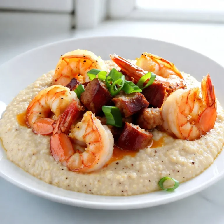- 1 pound large shrimp, peeled and deveined - 1 cup grits (preferably stone-ground) - 4 cups chicken or vegetable broth - 1/2 cup sharp cheddar cheese, shredded - 1/4 cup heavy cream - 1/2 cup diced andouille sausage - 1 tablespoon Cajun seasoning - 1 small onion, finely chopped - 1 red bell pepper, diced - 2 cloves garlic, minced - 2 tablespoons olive oil - 2 green onions, thinly sliced (for garnish) - Salt and black pepper to taste You can add more spices for depth. Consider smoked paprika, cayenne pepper, or even a dash of Worcestershire sauce. These options can elevate the dish’s taste. Fresh herbs like parsley or thyme can also add a fresh touch. For grits, I recommend using Anson Mills or Bob’s Red Mill. They offer quality stone-ground options. For andouille sausage, look for brands like Nola's or Aidells, which pack a punch of flavor. Any sharp cheddar cheese will do, but I love using Tillamook for its rich, creamy quality. {{ingredient_image_2}} To start, grab a medium pot. Pour in 4 cups of chicken or vegetable broth. Bring it to a rolling boil. Slowly whisk in 1 cup of grits. This helps prevent clumping. After adding them, reduce the heat to low. Stir the grits continuously for about 5-7 minutes. They should thicken nicely. Once thick, mix in 1/4 cup of heavy cream and 1/2 cup of shredded sharp cheddar cheese. Stir until smooth and creamy. Keep the grits warm on low heat while you cook the other ingredients. Now, take a large skillet and heat 2 tablespoons of olive oil over medium heat. When the oil is hot, add 1/2 cup of diced andouille sausage. Cook it for about 3-4 minutes. You want it to be browned and a bit crispy. After it cooks, remove the sausage from the skillet. Leave the tasty drippings in the pan to add flavor to the veggies later. In the same skillet, add your chopped onion, diced red bell pepper, and 2 cloves of minced garlic. Sauté over medium heat. Cook until the veggies soften and smell great, about 5 minutes. Stir them occasionally to keep them from sticking to the pan. This mix adds color and taste to your dish. Next, add 1 pound of peeled and deveined shrimp to the skillet. Sprinkle in 1 tablespoon of Cajun seasoning and a bit of salt and black pepper. Cook the shrimp for 3-5 minutes. They should turn pink and opaque when done. Once cooked, stir in the sautéed sausage. Make sure everything is well-coated in the spices for maximum flavor. To serve, take each plate and spoon a big helping of the creamy cheese grits. Then, top it with a generous portion of the Cajun shrimp and sausage mixture. The colorful shrimp and sausage will look great against the creamy grits. Finally, add a sprinkle of sliced green onions over the top. This adds a fresh crunch and a pop of green. It also makes the dish look beautiful and inviting. Enjoy your flavorful Cajun shrimp and grits! To make creamy grits, start with stone-ground grits. These have more flavor and texture. Use a good broth instead of water for cooking. This adds depth to your dish. When boiling, whisk the grits slowly. This helps prevent clumps. After 5-7 minutes, add heavy cream and cheese. This gives the grits a rich, smooth finish. Keep the heat low to avoid burning. Stir often, so they stay creamy. Cajun seasoning is key for great flavor. Use a good mix with bold spices. Adding diced andouille sausage brings a smoky taste. Sauté the sausage until crispy to unlock its full flavor. Don’t skip the garlic and onion. They add sweetness and depth. Fresh herbs like parsley or thyme can brighten the dish. Finally, a squeeze of lemon juice at the end adds a nice zing. One common mistake is not cooking the grits long enough. They should be thick and creamy, not runny. Another issue is overcooking the shrimp. They should be pink and opaque, but not rubbery. Avoid using too much salt in the grits. The cheese and broth add enough saltiness. Also, don’t skip the garnish. Green onions add color and a fresh taste. Pro Tips Use Fresh Shrimp: For the best flavor and texture, opt for fresh shrimp whenever possible. Frozen shrimp can work in a pinch, but be sure to thaw them properly and pat them dry before cooking. Perfect Grits Consistency: Ensure your grits are creamy by stirring continuously during cooking. If they become too thick, you can add a little more broth or water to reach your desired consistency. Adjust the Spice Level: If you prefer a milder dish, reduce the amount of Cajun seasoning. Conversely, for more heat, feel free to add extra seasoning or a dash of hot sauce. Garnish Creatively: While green onions add a nice touch, consider other garnishes like chopped parsley or a squeeze of fresh lemon juice to brighten the dish and enhance its presentation. {{image_4}} You can make your Cajun shrimp and grits even spicier. Add more Cajun seasoning to the shrimp. You can also mix in some diced jalapeños when sautéing the vegetables. If you want a kick, try a few dashes of hot sauce. This will heat things up while keeping the rich flavor intact. For a vegetarian twist, skip the shrimp and sausage. Use mushrooms instead for a meaty texture. Cook them just like the shrimp. Replace heavy cream with coconut milk for a rich, creamy base. Opt for vegetable broth instead of chicken broth. This way, you keep the dish vibrant and flavorful, even without meat. If shrimp isn't your favorite, consider using chicken or tofu. For chicken, cut it into bite-sized pieces and cook as you would the shrimp. Tofu can be cubed and fried until golden. This gives a nice crisp to the dish while soaking up all the flavors. Each choice offers a unique taste while keeping the spirit of Cajun shrimp and grits alive. After making Cajun shrimp and grits, you may have some leftovers. Allow the dish to cool to room temperature. Then, store it in an airtight container. This way, the flavors stay fresh. You can keep it in the fridge for up to three days. If you want to keep it longer, consider freezing it. When you are ready to enjoy the leftovers, you can reheat them easily. For the best results, use a skillet. Add a splash of broth or water to prevent drying out. Heat over medium until warm. Stir occasionally to ensure even heating. You can also use a microwave. Place the dish in a microwave-safe bowl and cover it. Heat in short bursts, stirring in between, until hot. If you want to freeze Cajun shrimp and grits, it’s best to freeze the shrimp and grits separately. Place the grits in a freezer-safe container. They can last up to three months in the freezer. For the shrimp and sausage mixture, let it cool and store it in another container. When you are ready to eat, thaw them in the fridge overnight. Then, follow the reheating instructions above. This method keeps the taste and texture great. Cajun Shrimp and Grits comes from Louisiana. It blends French, African, and Native American foods. The dish uses local seafood and simple grains. People first made it in the southern U.S. to feed workers. Over time, it became a comfort food for many. Yes, you can make this dish ahead of time. Cook the grits and shrimp separately. Store them in the fridge. When you are ready to eat, heat them up. Add a little broth to the grits for creaminess. Mix the shrimp with the grits before serving. Great sides to serve include: - Collard greens - Garlic bread - A fresh salad These sides add balance to the rich flavors of the shrimp and grits. To make grits from scratch, follow these steps: 1. Bring 4 cups of chicken or vegetable broth to a boil. 2. Gradually whisk in 1 cup of grits. 3. Lower the heat and stir for 5-7 minutes. 4. Once thickened, mix in 1/4 cup heavy cream and 1/2 cup cheddar cheese. This creates a creamy base for your dish. Yes, you can use frozen shrimp. Just thaw them before cooking. Place them in cold water for quick thawing. Make sure they are peeled and deveined for best results. Frozen shrimp work well and save time in the kitchen. Cajun Shrimp and Grits is a joyful dish to prepare. We covered essential ingredients, cooking steps, and tips for the best taste. Remember to avoid common mistakes for creamy grits and choose spices that suit your taste. You can even play with variations, like making it vegan or spicier. Enjoy leftovers by storing them correctly and reheating with care. With this knowledge, you can create a delicious dish that brings comfort and flavor to any meal. Dive in and enjoy your cooking adventure!