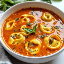 - Extra virgin olive oil - Yellow onion - Garlic - Crushed tomatoes - Vegetable broth - Dried oregano - Granulated sugar - Sea salt and black pepper - Cheese tortellini - Heavy cream or coconut cream - Fresh basil - Grated Parmesan cheese Every ingredient plays a key role in creating the perfect creamy tomato basil tortellini soup. Let’s break down why each one matters. - Extra virgin olive oil: This oil adds a rich flavor and helps to sauté the onions and garlic. - Yellow onion: Diced onion brings sweetness to the soup. It forms the base of our flavor. - Garlic: Minced garlic adds a strong aroma. It boosts the soup's overall taste. - Crushed tomatoes: Using high-quality crushed tomatoes gives depth. I recommend San Marzano for the best flavor. - Vegetable broth: Low-sodium broth keeps the soup light. It allows the other flavors to shine. - Dried oregano: This herb adds a warm, earthy taste. It complements the tomatoes well. - Granulated sugar: A small amount of sugar balances the acidity from the tomatoes. It makes the soup taste fuller. - Sea salt and black pepper: These seasonings enhance all the flavors. Always taste and adjust to your liking. - Cheese tortellini: This pasta adds a delightful texture. It makes the soup hearty and satisfying. - Heavy cream or coconut cream: Cream adds richness. Coconut cream gives a lighter, dairy-free option. - Fresh basil: Chopped or torn basil brings freshness. It brightens the soup and adds aroma. - Grated Parmesan cheese: This cheese serves as a garnish. It adds a savory finish that many love. By using these ingredients, you create a flavorful bowl of soup that brings warmth and comfort to any meal. Each one plays its part in making this dish truly special. {{ingredient_image_2}} Heating the olive oil First, grab a large pot. Pour in 2 tablespoons of extra virgin olive oil. Heat it over medium heat until it shimmers. This oil adds flavor to your soup. Sautéing onion and garlic Next, add a diced medium yellow onion. Stir it for about 5 minutes until it becomes soft and slightly golden. Then, add 3 minced garlic cloves. Cook for another minute or two until it smells amazing. Be careful not to burn the garlic. Combining crushed tomatoes and broth Now, pour in one 28-ounce can of crushed tomatoes and 4 cups of low-sodium vegetable broth. Mix in 1 teaspoon of dried oregano and 1 teaspoon of granulated sugar. This sugar helps balance the acidity. Add a pinch of sea salt and black pepper. Bring it to a gentle simmer for 5 to 10 minutes. This allows all the flavors to mix well. Introducing tortellini to the soup Once your soup simmers, it's time to add the fun part. Toss in 2 cups of cheese tortellini. If you use frozen tortellini, check the package for cooking time. Usually, it takes about 3 to 5 minutes until it’s tender and warm. Simmering for tender results Keep stirring gently. Let the tortellini cook, ensuring it gets tender but not mushy. This step brings the heartiness to your soup. Adding heavy cream Turn the heat down low. Slowly pour in 1 cup of heavy cream or coconut cream. Stir well until it’s all mixed. Be careful not to let it boil. Boiling can make the cream curdle. Folding in fresh basil Once combined, take the pot off the heat. Fold in 1 cup of fresh basil leaves. This adds a fresh, vibrant flavor. Taste your soup and adjust the seasoning with more salt or pepper if needed. Adjusting seasoning Remember, the flavors will deepen as the soup sits. So adjust it to your liking. Now, your creamy tomato basil tortellini soup is ready to serve! Choosing the right tomatoes is key. I love using San Marzano tomatoes. They have a rich taste that makes the soup shine. You can find them in most stores. Look for cans labeled "San Marzano" to get the best flavor. Balancing acidity with sugar is important too. Tomatoes can be tangy, and a little sugar helps. Use one teaspoon of granulated sugar to smooth out the taste. This small step can change your soup from good to great. When it comes to cream, you have choices. Heavy cream adds richness and a smooth texture. If you want a lighter option, go for coconut cream. It gives a nice flavor and is great for dairy-free diets. Dairy-free considerations are simple. Use coconut cream instead of heavy cream. This option keeps the soup creamy without dairy. You won't miss a thing! Presentation tips make a difference. Ladle the soup into deep bowls. Top with fresh basil for color. A drizzle of high-quality olive oil adds a lovely finish. This small touch makes your dish look fancy. Suggested pairings with bread complete the meal. Try serving with crusty artisan bread or warm breadsticks. Dipping them in the soup is a treat! Enjoy every creamy, flavorful spoonful. Pro Tips Use Fresh Basil: Fresh basil adds a bright and aromatic flavor to the soup. If possible, use it right before serving to retain its vibrant taste and color. Choosing the Right Tomatoes: Opt for San Marzano tomatoes for a rich, sweet flavor. Their quality can significantly enhance the overall taste of your soup. Control the Heat: When adding the cream, keep the heat low to prevent curdling. High temperatures can cause dairy to separate and ruin the creamy consistency. Balancing Acidity: Adding a teaspoon of sugar helps to balance the acidity of the tomatoes. Taste the soup before serving and adjust the seasoning as needed for the best flavor. {{image_4}} You can switch up your pasta for a twist. Try using shells or penne. You can also add protein. Cooked chicken or shrimp gives it a hearty boost. Just add them when the tortellini cooks. This makes the soup filling and adds great flavor. Want some heat? Add diced jalapeños or crushed red pepper. This gives your soup a spicy kick! You can also play with herbs. Instead of basil, try thyme or parsley for different tastes. Each herb brings a new note to your bowl. For a vegan version, use coconut cream instead of heavy cream. This keeps it creamy without dairy. You can also add vegetables like spinach or mushrooms for extra nutrients. These swaps make the soup just as tasty while being plant-based. Enjoy it guilt-free! After enjoying a bowl of creamy tomato basil tortellini soup, you may have some left. To store it, first let the soup cool down to room temperature. Then, pour it into an airtight container. This helps keep it fresh and tasty. You can store it in the fridge for up to 3 days. Be sure to label your container with the date. This way, you’ll know when to eat it. If you want to keep the soup longer, freezing is a great option. Start by letting the soup cool completely. Then, pour it into freezer-safe bags or containers. Make sure to leave some space for the soup to expand as it freezes. It can last up to 3 months in the freezer. When you’re ready to eat, you can thaw it overnight in the fridge. For quick thawing, place the bag in cold water for about an hour. When reheating, be careful not to boil the soup. Boiling can cause the cream to separate. Instead, use a pot on low heat and stir often. You can also use the microwave. Heat in short intervals, stirring in between. If the soup seems too thick, add a splash of broth or water to thin it out. This will keep your soup creamy and delicious! Making creamy tomato basil tortellini soup takes about 40 minutes. You spend 10 minutes on prep and about 30 minutes cooking. This soup is quick to make, perfect for a busy weeknight. Yes, you can use canned tortellini or other pasta. Canned tortellini is a great way to save time. You can also try other small pasta shapes like shells or elbows. Just remember to adjust the cooking time as needed. You can! This soup keeps well in the fridge for three to four days. To prep ahead, cook the soup without adding the cream or basil. Store it in an airtight container. When you're ready to eat, heat it up and add the cream and basil. This keeps the flavors fresh and bright. This creamy tomato basil tortellini soup is easy and full of flavor. We covered all the key ingredients, from fresh basil to rich cheese tortellini. The cooking steps are simple, ensuring you perfect every bite. Remember to play with flavors and try variations to suit your taste. Don’t forget about clever storage for your leftovers. Enjoy this warm dish any time! Your taste buds will thank you for making it.