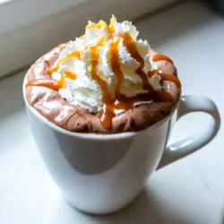 - 2 cups whole milk - 1 cup heavy cream - 1/2 cup semi-sweet chocolate chips - 1/4 cup unsweetened cocoa powder - 1/4 cup caramel sauce (plus extra for drizzling) - 1 teaspoon vanilla extract - 1/4 teaspoon sea salt (plus more for topping) - Whipped cream, for an indulgent garnish To make the best salted caramel hot chocolate, you need quality ingredients. Whole milk and heavy cream make it rich and creamy. The semi-sweet chocolate chips add a deep chocolate flavor. Unsweetened cocoa powder enhances the chocolate taste without adding extra sugar. Caramel sauce brings sweetness and a unique flavor. Vanilla extract adds warmth, while sea salt balances the sweetness. Finally, whipped cream gives a delightful finish. These ingredients combine to create a drink that is both comforting and luxurious. When you gather everything, you set the stage for a cozy treat. Remember, using good quality chocolate and caramel makes a big difference. Enjoy the process of making this delightful drink! {{ingredient_image_2}} Start by pouring 2 cups of whole milk and 1 cup of heavy cream into a medium-sized saucepan. Place the saucepan over medium heat. Stir the mixture gently. Heat it until it is warm, but do not let it boil. If it starts to bubble, take it off the heat. This step is key for a creamy texture. Once the dairy mixture is warm, add 1/2 cup of semi-sweet chocolate chips and 1/4 cup of unsweetened cocoa powder. Use a whisk to stir the mixture. Whisking helps the chocolate melt smoothly. Keep stirring until everything is mixed well and silky. This makes the hot chocolate rich and tasty. Next, pour in 1/4 cup of caramel sauce, 1 teaspoon of vanilla extract, and 1/4 teaspoon of sea salt. Whisk again until everything is blended well. Now, taste your hot chocolate. If you want it sweeter, add more caramel sauce to reach the right flavor for you. Once you have the flavor you love, remove the saucepan from the heat. Pour the hot chocolate into mugs, filling them generously. Top each mug with a big dollop of whipped cream. For a final touch, drizzle some caramel sauce on top and sprinkle a pinch of sea salt. This step gives a nice contrast to the sweet flavors. Enjoy your warm drink! To make your salted caramel hot chocolate really creamy, use a mix of whole milk and heavy cream. I recommend using 2 cups of whole milk and 1 cup of heavy cream. This ratio gives the drink a rich texture without being too heavy. When it comes to chocolate, semi-sweet chocolate chips work best. They balance sweetness with a rich chocolate flavor. If you want to try something different, use dark chocolate for a deeper taste. Spices can really elevate your drink. Try adding a pinch of cinnamon or nutmeg. These spices add warmth and depth to the hot chocolate. You can also think about toppings. Instead of just whipped cream, try adding crushed cookies or a sprinkle of cocoa powder. Serving salted caramel hot chocolate at holiday gatherings is a great idea. Use festive mugs and add a decorative spoon for a touch of fun. Pair it with desserts like brownies or gingerbread cookies. These treats enhance the rich flavors of your hot chocolate. Pro Tips Use High-Quality Chocolate: The flavor of your hot chocolate is greatly influenced by the chocolate you choose. Opt for good quality semi-sweet or dark chocolate for a richer taste. Customize Your Sweetness: Everyone has a different preference for sweetness. Start with the recommended amount of caramel sauce, then adjust to your liking by adding more gradually. Chill Your Mugs: For an extra refreshing experience, chill your mugs in the freezer for a few minutes before pouring in the hot chocolate. This contrast will keep your drink warmer longer! Add a Flavor Twist: Experiment with different flavors by adding a pinch of cinnamon or nutmeg, or substitute the vanilla extract with peppermint extract for a festive twist. {{image_4}} You can easily make a dairy-free version of salted caramel hot chocolate. Almond milk or coconut milk works great. Both give a creamy texture. Almond milk adds a nutty flavor, while coconut milk makes it richer. For chocolate, look for vegan options. Many brands offer dairy-free chocolate chips. They still melt well and taste amazing. Want to mix it up? Try peppermint salted caramel hot chocolate. Just add a few drops of peppermint extract. It adds a refreshing kick, especially in winter. If you like a bit of heat, go for spicy salted caramel hot chocolate. Add a pinch of cayenne pepper or chili powder. This twist warms you up and gives a fun flavor contrast. If you want a lighter drink, reduce the caramel sauce. You can use less than a quarter cup. This way, you still enjoy the flavor without all the sugar. For sweetening, think about using stevia. It&rsquo;s a natural sweetener and has no calories. Just remember to start with a small amount and taste as you go. To keep your salted caramel hot chocolate fresh, cool it down first. Pour it into an airtight container. Make sure it is clean and dry. For best results, use glass or BPA-free plastic containers. These will help keep flavors intact. Store your hot chocolate in the fridge for up to three days. When it's time to enjoy your leftovers, gently reheat the hot chocolate. You can use a saucepan on low heat. Stir it often to avoid burning. If you want, you can also use the microwave. Heat it in short bursts, stirring in between. To refresh the flavor, add a splash of milk or more caramel sauce. This will help bring back the smooth and rich taste. Salted caramel hot chocolate is a rich, creamy drink. It blends deep chocolate flavor with sweet caramel. The sea salt adds a nice touch, enhancing the taste. You make it using whole milk, heavy cream, semi-sweet chocolate chips, cocoa powder, and caramel sauce. The mix creates a warm hug in a mug, perfect for chilly days. Yes, you can make it vegan! Use almond milk or oat milk instead of whole milk and heavy cream. There are also vegan chocolate chips available. For caramel, look for dairy-free options. These swaps keep the flavor rich and delicious while meeting vegan needs. To lower the sweetness, reduce the caramel sauce. Start with less and taste as you go. You can also use unsweetened cocoa powder. If you want a darker chocolate taste, this helps balance the sweetness. Remember, it's easy to add more, but hard to take away! Many caf&eacute;s serve great salted caramel hot chocolate. Try local coffee shops or dessert places. Chains like Starbucks often have seasonal versions. For packaged options, check brands like Ghirardelli or Godiva for mixes. They provide a tasty hot chocolate experience at home. In this post, we explored how to make delicious salted caramel hot chocolate. We covered each ingredient, from whole milk to whipped cream. The steps for heating dairy and melting chocolate are key. Tips for perfect creaminess and flavor helped enhance your drink. We also discussed variations for dietary needs and festive touches. Now, you have everything you need to enjoy or share this treat. Enjoy experimenting and making it your own!