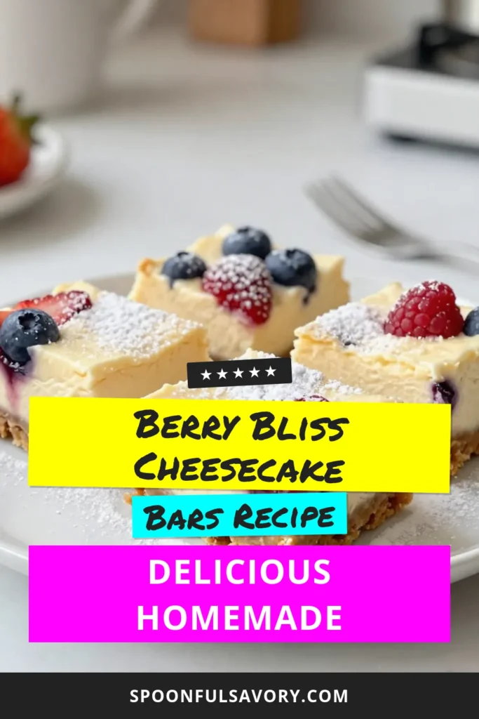 Indulge in these delicious Triple Berry Cheesecake Bars, the perfect cream cheese dessert bars for summer! This no-bake cheesecake recipe combines the freshness of strawberries, blueberries, and raspberries for an easy cheesecake bars recipe everyone will love. Great for gatherings or a refreshing treat on a warm day, these bars are sure to impress your guests. Try this easy recipe today! #CheesecakeBars #BerryDessert #NoBakeRecipe #SummerTreat