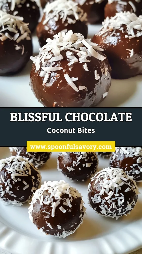 Indulge in these delicious Chocolate Coconut Bliss Balls, the perfect healthy snack recipe for any occasion! These no-bake dessert balls are filled with medjool dates, almond flour, and cocoa powder, making them a delightful vegan chocolate treat. Easy to make and packed with energy, this energy bites recipe is ideal for quick bites or a sweet craving. Save this for later and enjoy guilt-free snacking! #ChocolateCoconutBlissBalls #HealthySnacks #NoBakeDesserts #VeganTreats