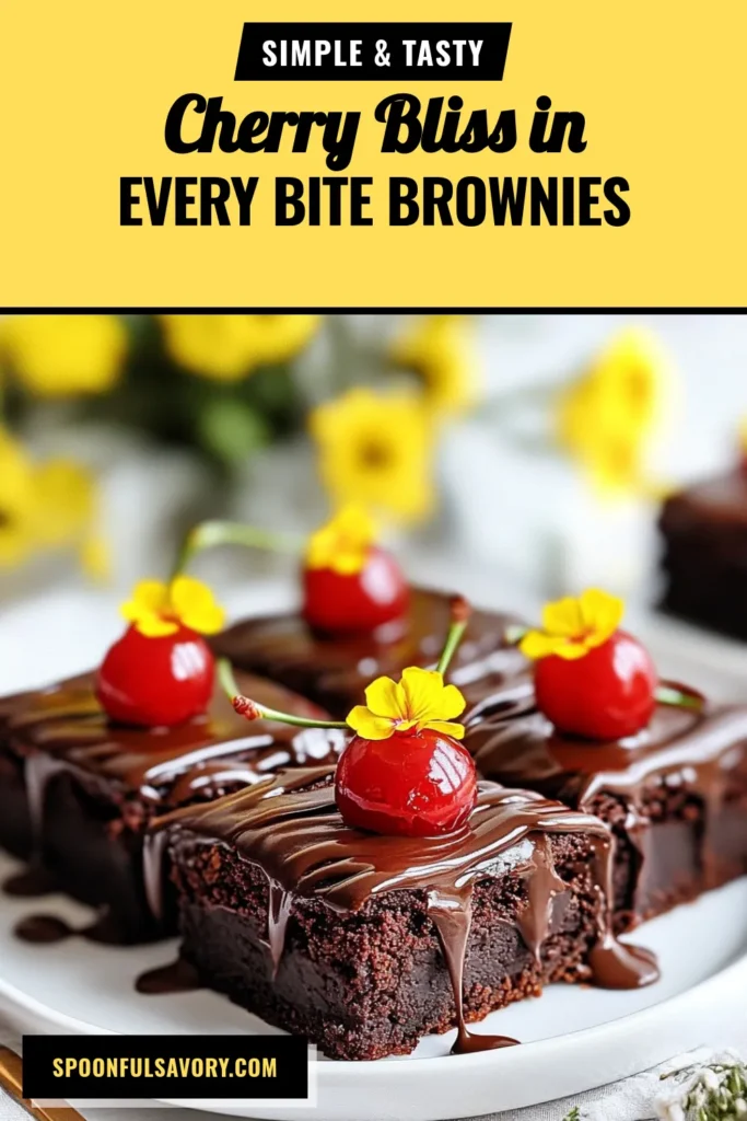 Indulge in these decadent chocolate cherry brownies! This brownie recipe with cherries combines rich chocolate and sweet maraschino cherries for a delightful treat. Topped with a silky chocolate ganache, these chocolate covered cherry desserts will impress everyone. Perfect for any occasion, homemade brownies with ganache are sure to become a favorite. Try this maraschino cherry brownie recipe today! Save for later! #ChocolateCherryBrownies #BrowniesRecipe #ChocolateDesserts #HomemadeBrownies