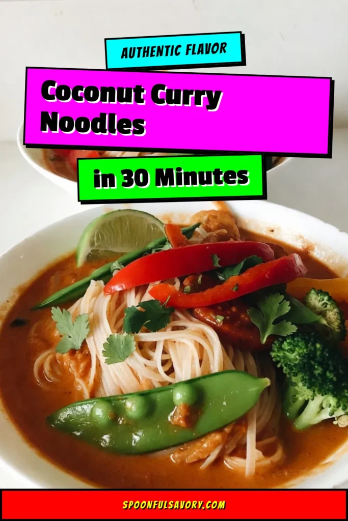 Indulge in this delightful Coconut Curry Noodle Bowl recipe featuring creamy coconut milk noodles and vibrant veggies. Perfect for a quick meal, this vegetarian coconut curry combines rice noodles in a rich curry sauce with fragrant red curry paste. Simple and flavorful, it's a must-try for an easy weeknight dinner. Don&rsquo;t forget to save this recipe for later! #CoconutCurry #VegetarianRecipes #NoodleBowl #EasyDinnerIdeas