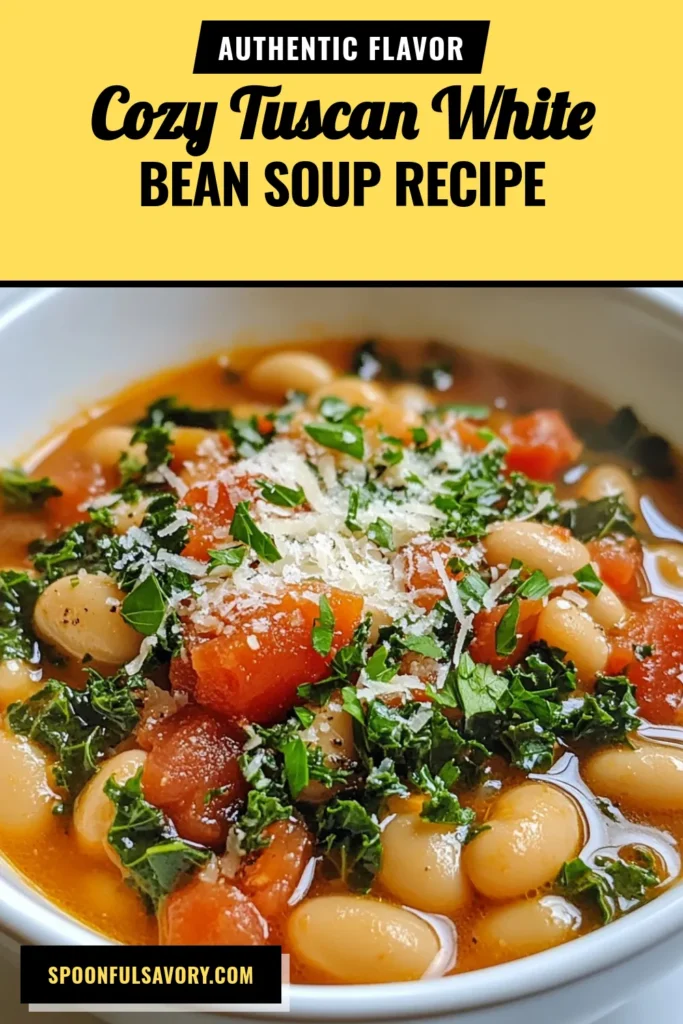 Discover the ultimate comfort with this Tuscan White Bean Soup! Perfect for those seeking healthy soup recipes, this vegetarian delight features creamy cannellini beans, vibrant veggies, and aromatic herbs. Easy to prepare, this Italian bean soup is sure to warm your soul and delight your taste buds. Enjoy it with crusty bread for a complete meal. Save this recipe for your next cozy night in! #TuscanWhiteBeanSoup #VegetarianSoupRecipes #HealthySoupRecipes #CannelliniBeanRecipes