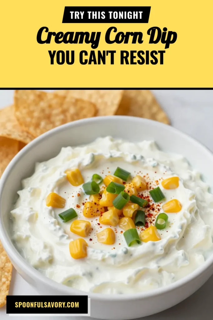 Looking for a delicious and easy corn dip recipe? Try this creamy jalape&ntilde;o corn dip! Perfect as a spicy corn dip appetizer, this jalape&ntilde;o cheese dip features sweet corn, cream cheese, and Greek yogurt for a tasty twist. It's great for parties and gatherings! Serve with tortilla chips for the ultimate snack. Don't miss out &ndash; save this creamy jalape&ntilde;o corn dip recipe now! #CulinaryDelights #SpicyAppetizers #DipRecipes #EasySnacks