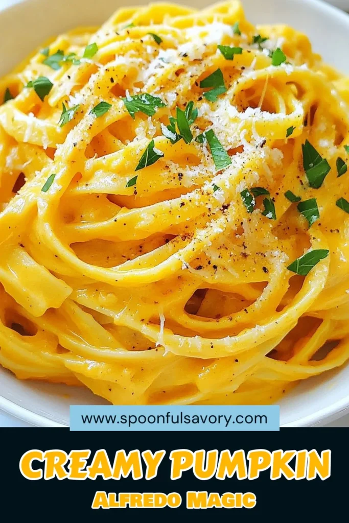 Indulge in this Creamy Pumpkin Alfredo Pasta, a perfect dish for autumn! This easy pumpkin Alfredo combines fettuccine with a decadent pumpkin sauce, creating a delightful fall pasta recipe. With just a few simple ingredients, you'll whip up a creamy pumpkin pasta that&rsquo;s ready in 30 minutes. Don't miss out on this flavorful comfort food! Save the recipe and share your thoughts! #PumpkinAlfredoPasta #CreamyPumpkinPasta #FallRecipes #PastaLovers